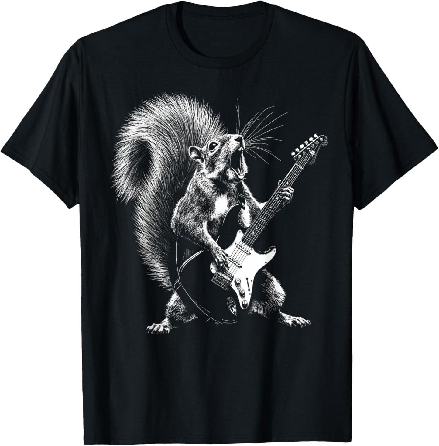 Rock Star Squirrel Playing Guitar Rodent Animal Guitarist T-Shirt - T-Shirt | Black