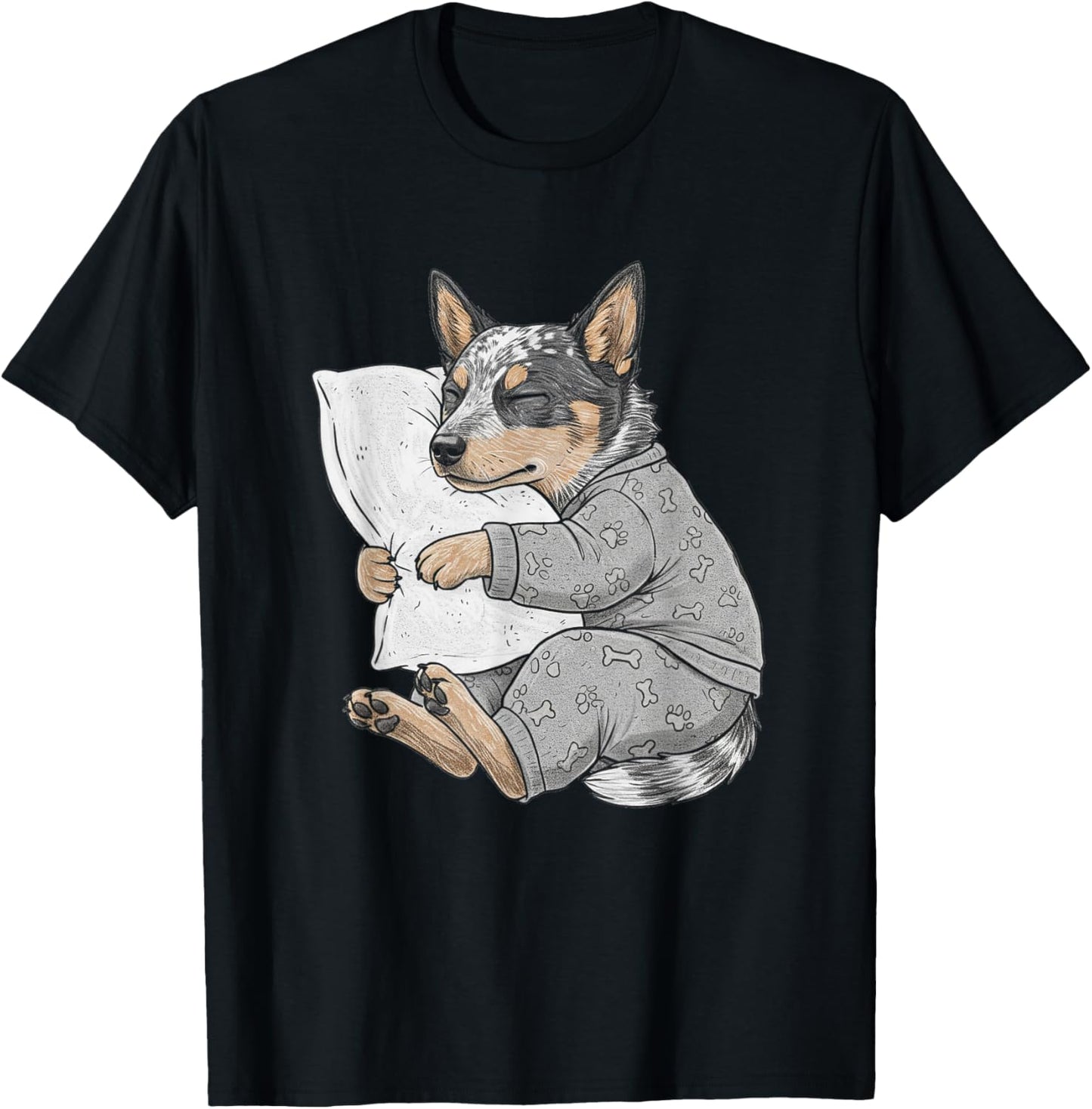 Funny Sleepy Australian Cattle Dog Pajama Men Women Kids T-Shirt - T-Shirt | Black