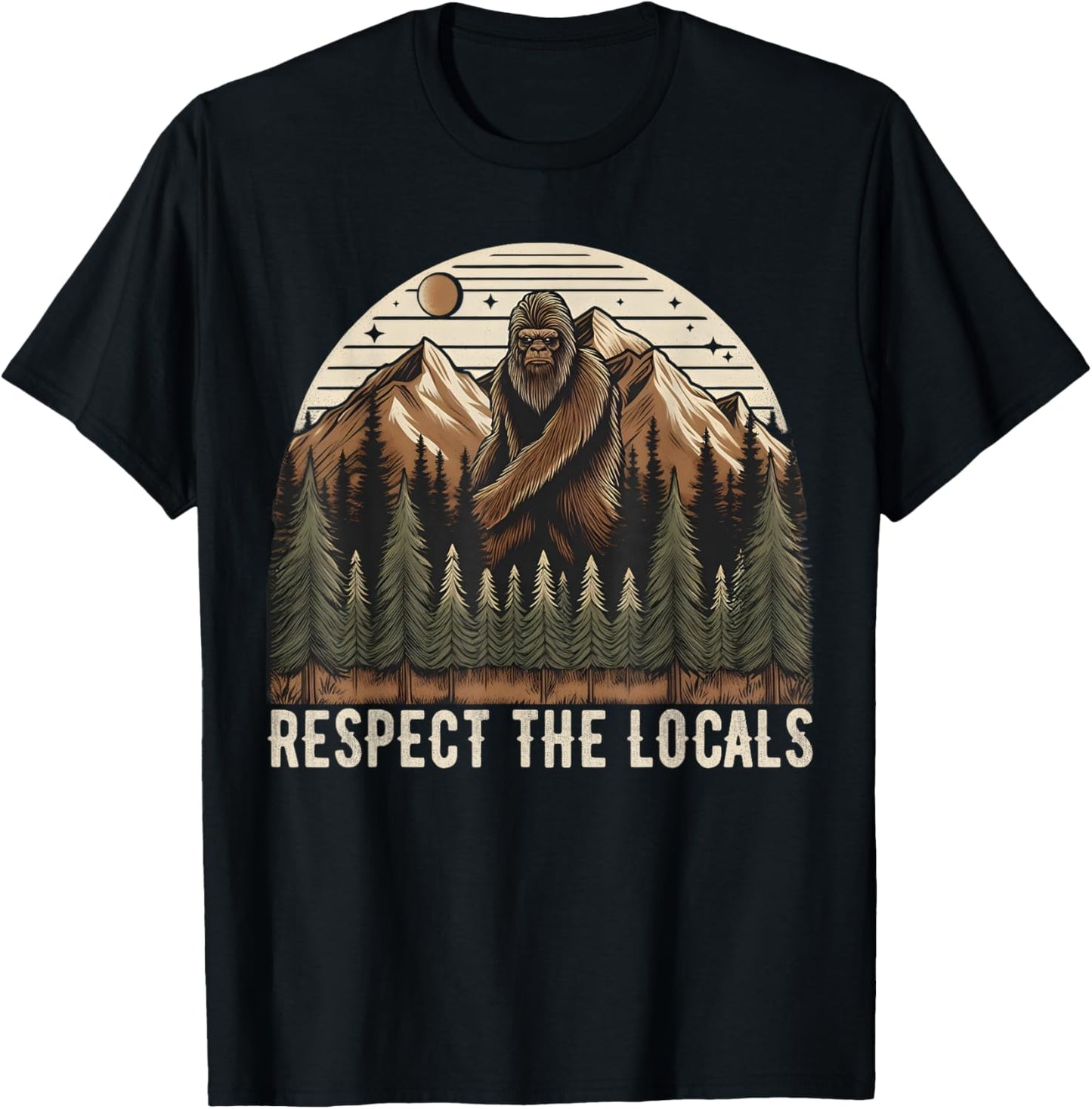 Vintage Respect the Locals Hiking Camping Climbing Bigfoot T-Shirt - T-Shirt | Black