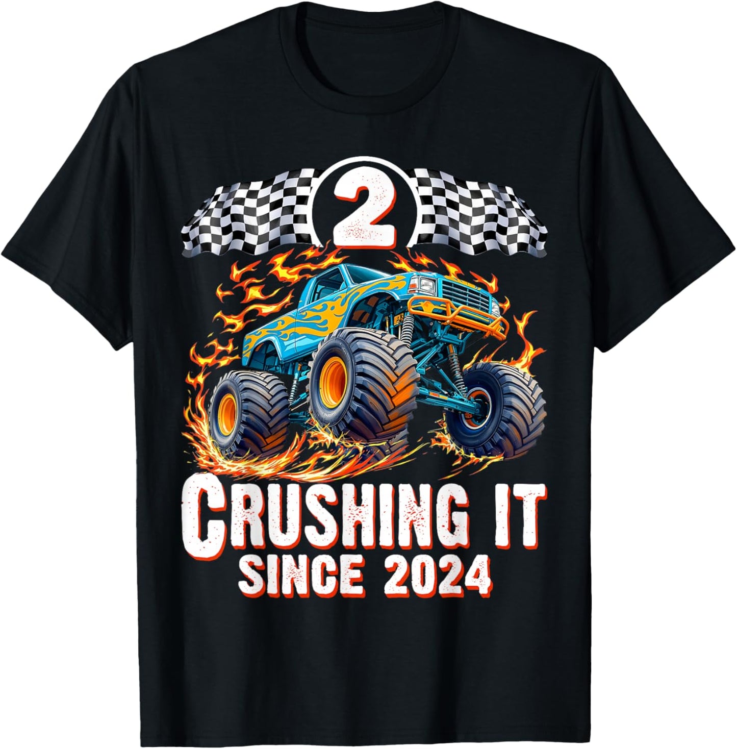 Birthday Monster Truck 2 Year Old Boys 2nd Party Born 2024 T-Shirt - T-Shirt | Black