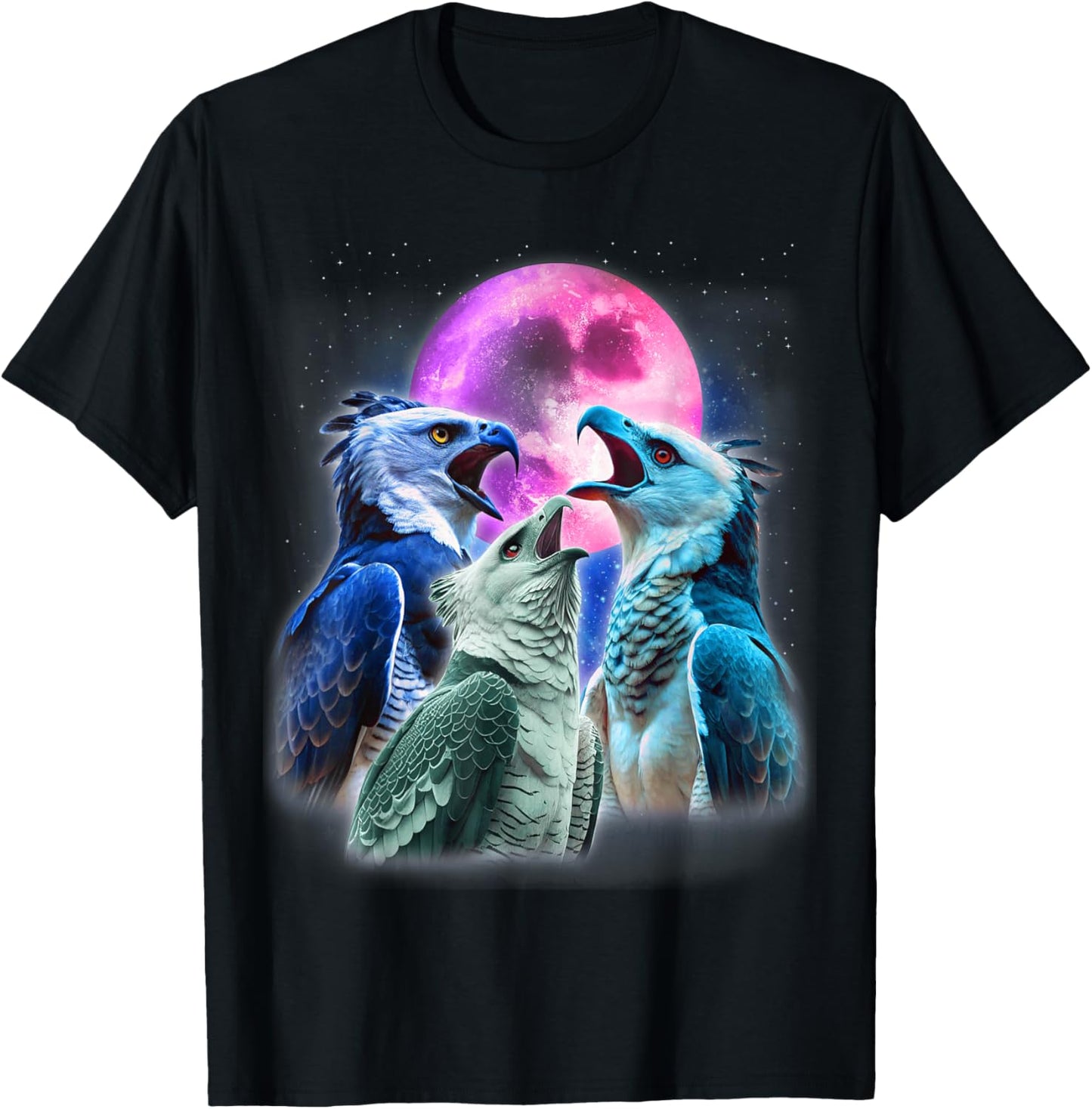 3 Harpy Eagles Howling At The Moon Funny Eagle Bird Lover T-Shirt - T-Shirt | Black
