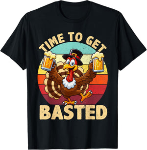 Time to Get Basted Turkey Funny Fall Thanksgiving Men T-Shirt - T-Shirt | Black