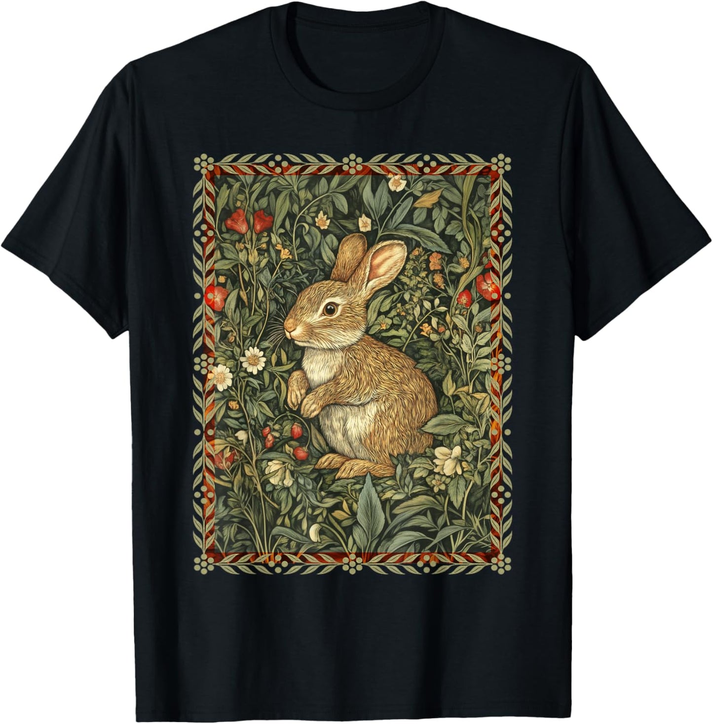 Baby Bunny Rabbit William Morris Style Vintage T-Shirt - T-Shirt | Black