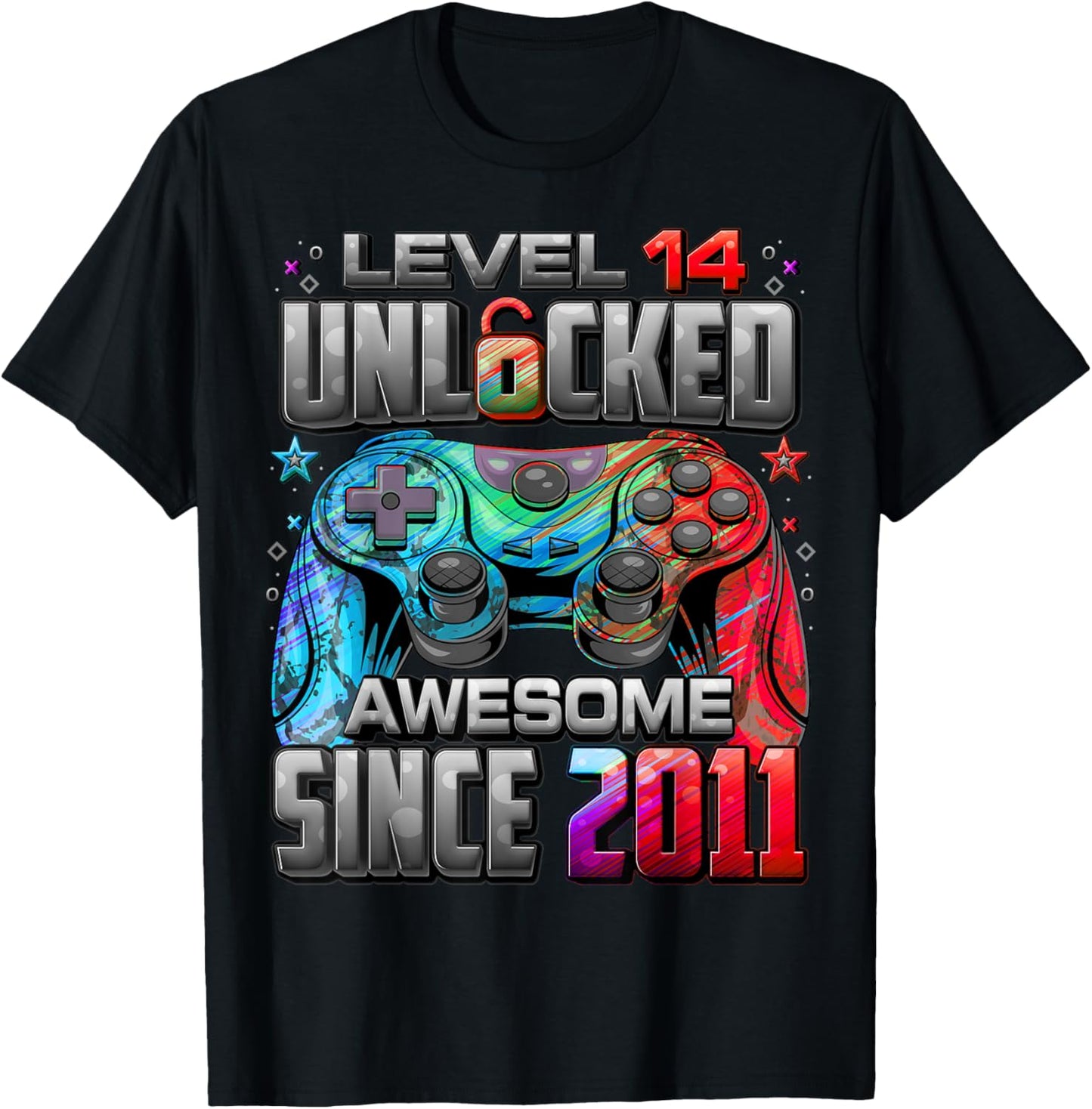 Level 14 Unlocked Awesome Since 2011 14th Birthday Gaming T-Shirt - T-Shirt | Black