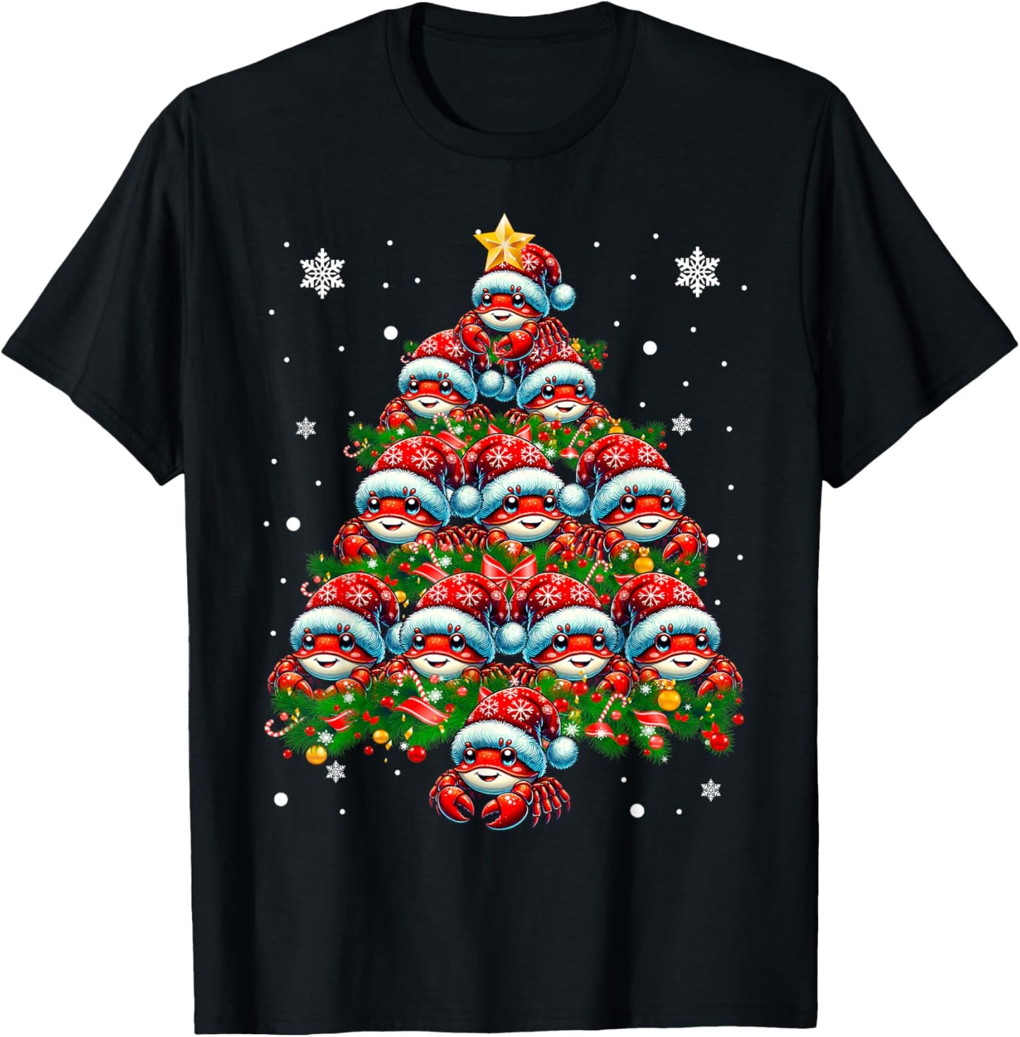 Crab Lighting Xmas Holiday Santa Crab Christmas Tree T-Shirt - T-Shirt | Black