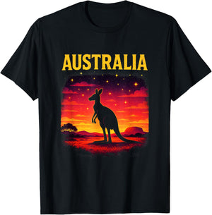Australia - Vintage Kangaroo Wildlife Art T-Shirt - T-Shirt | Black