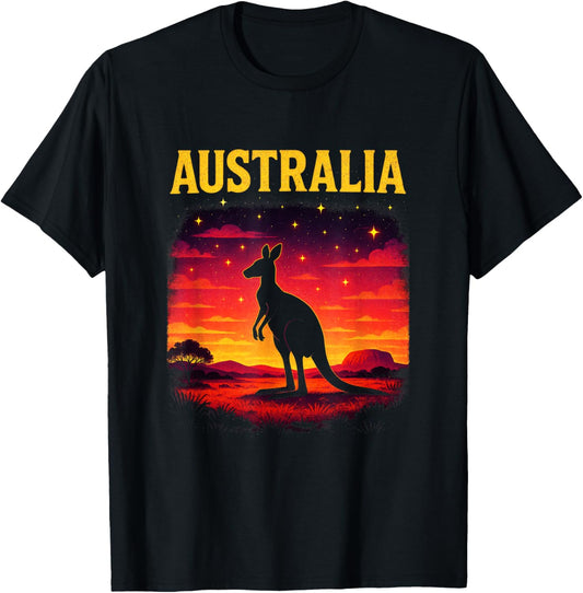 Australia - Vintage Kangaroo Wildlife Art T-Shirt - T-Shirt | Black