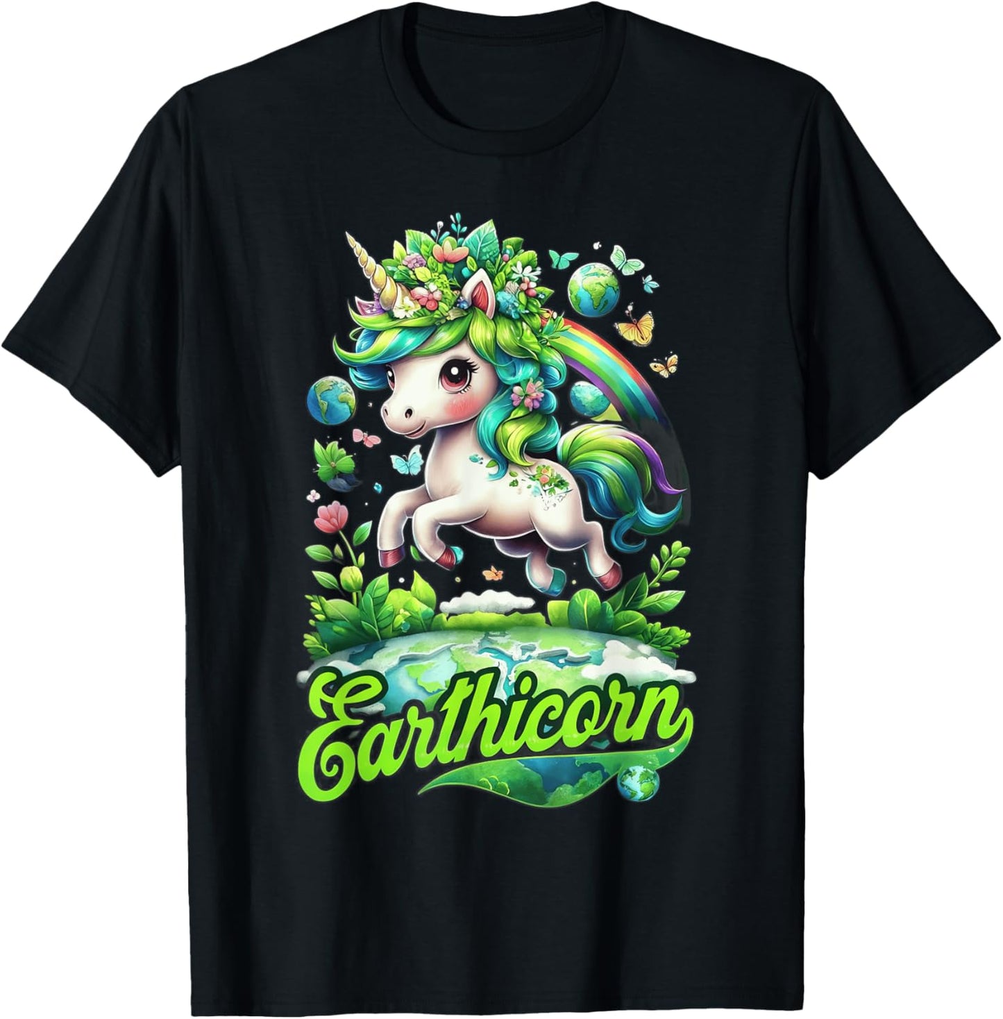 Earthicorn Unicorn Earth Day Kids Girls Go Green T-Shirt - T-Shirt | Black