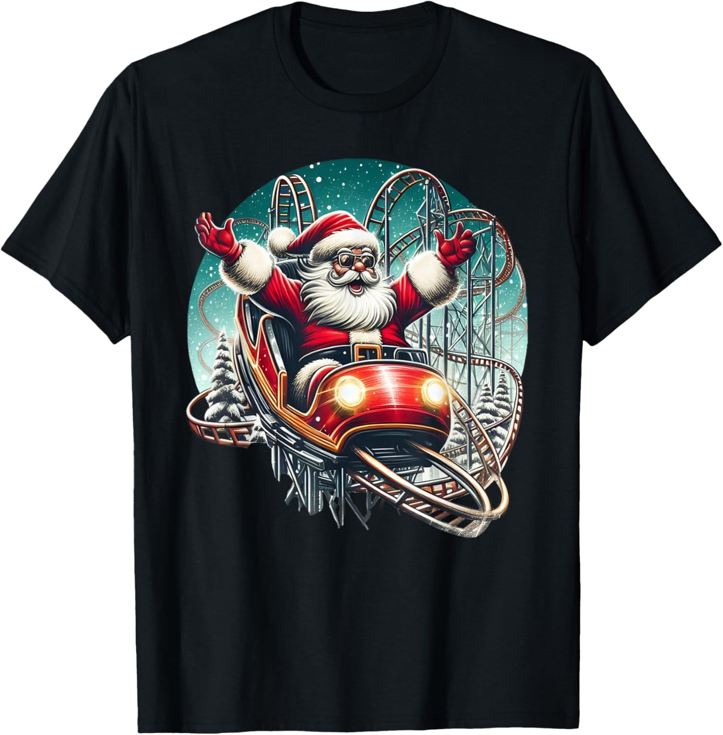 Christmas Santa Riding On Roller Coaster Funny Kids Boys Men T-Shirt - T-Shirt | Black