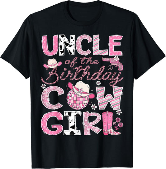 Uncle Of The Birthday CowGirl Pink Rodeo Disco T-Shirt - T-Shirt | Black