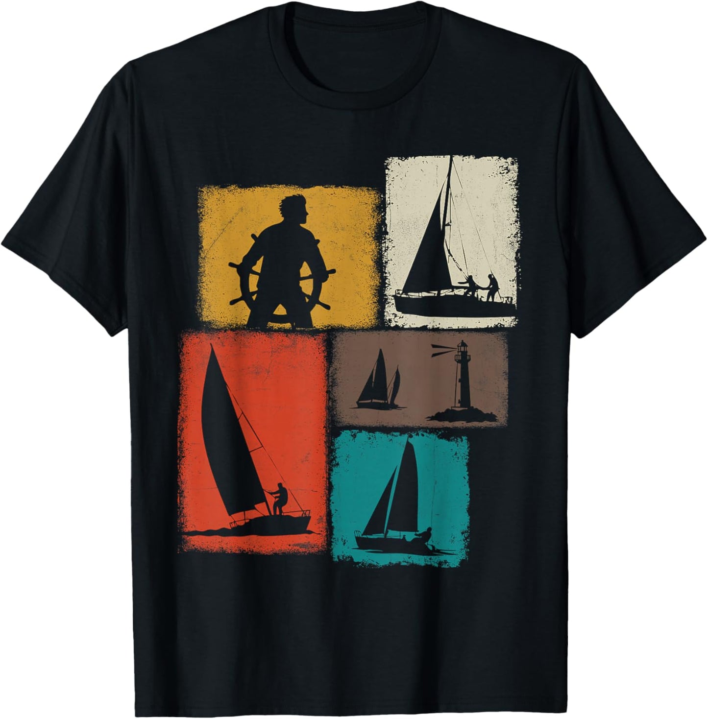 Sailing Collage Sailor Men Women Yachtsman Boater T-Shirt - T-Shirt | Black