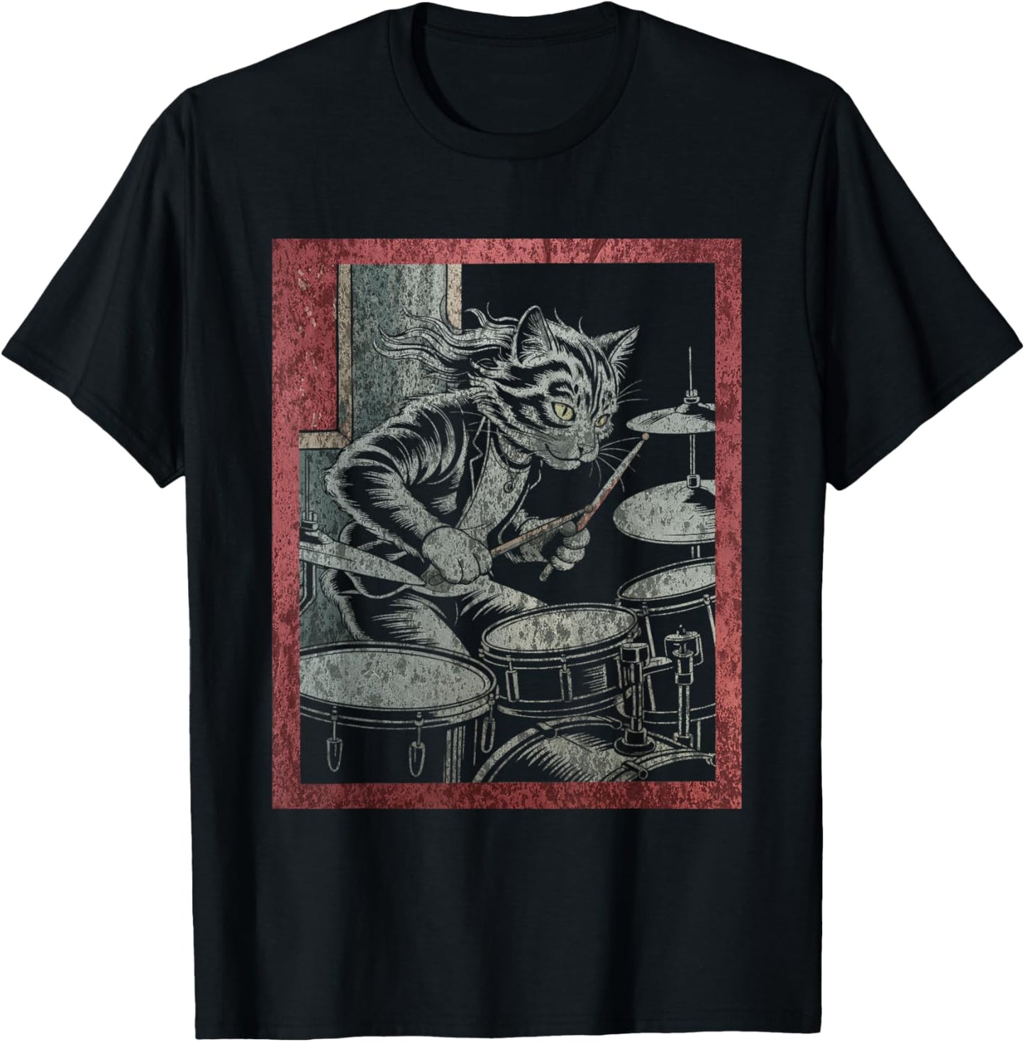 Drums Cat Music Drummer Drum Player Chaton Drummist T-Shirt - T-Shirt | Black
