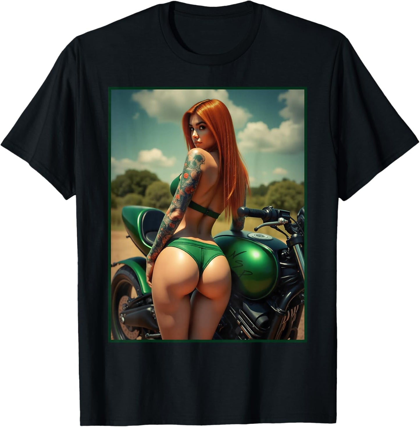 Hot Girl on - Sexy Booty Girl w/Motorcycle T-Shirt - T-Shirt | Black