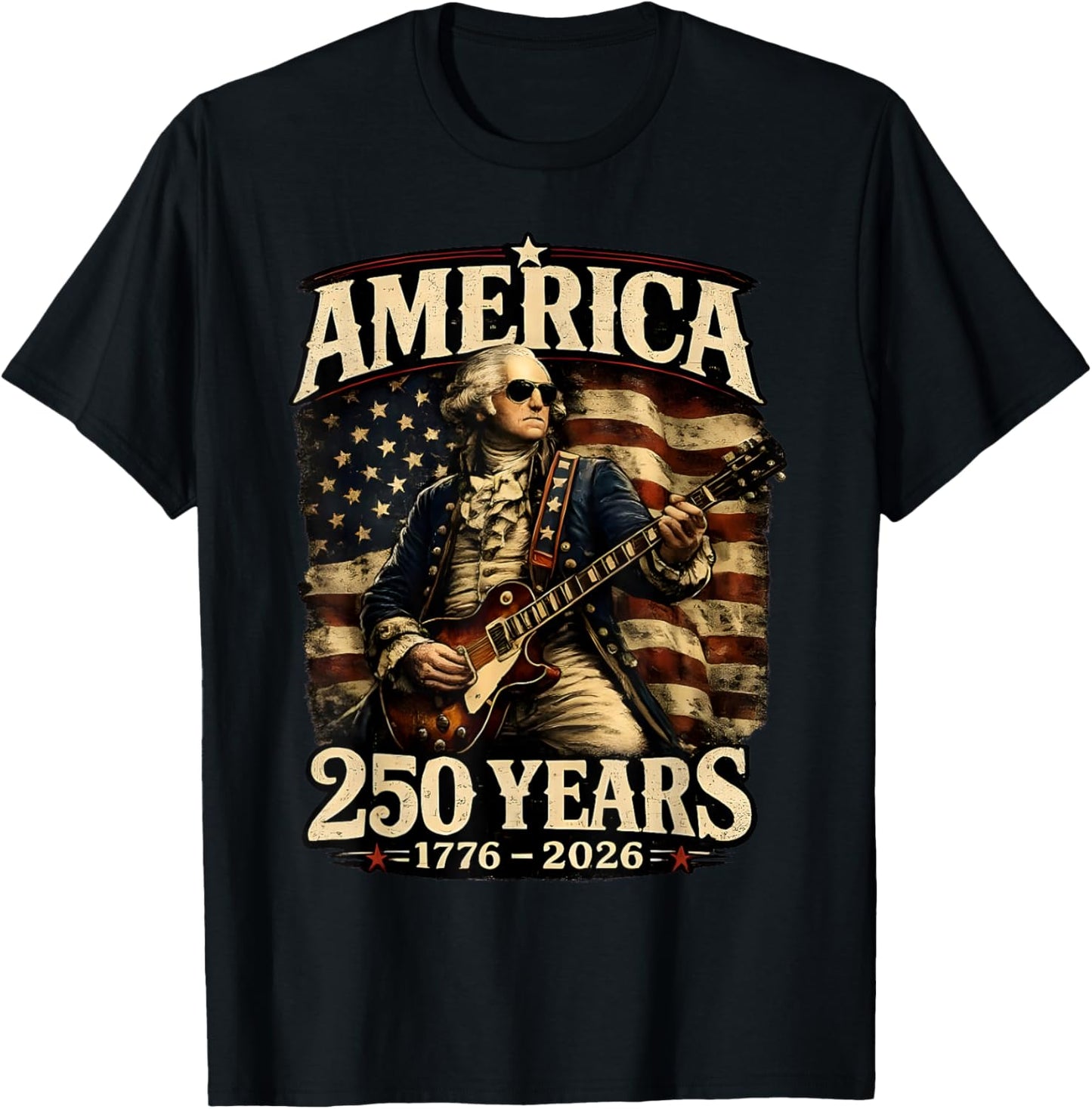 Vintage George Washington Playing Guitar 250 Years America T-Shirt - T-Shirt | Black