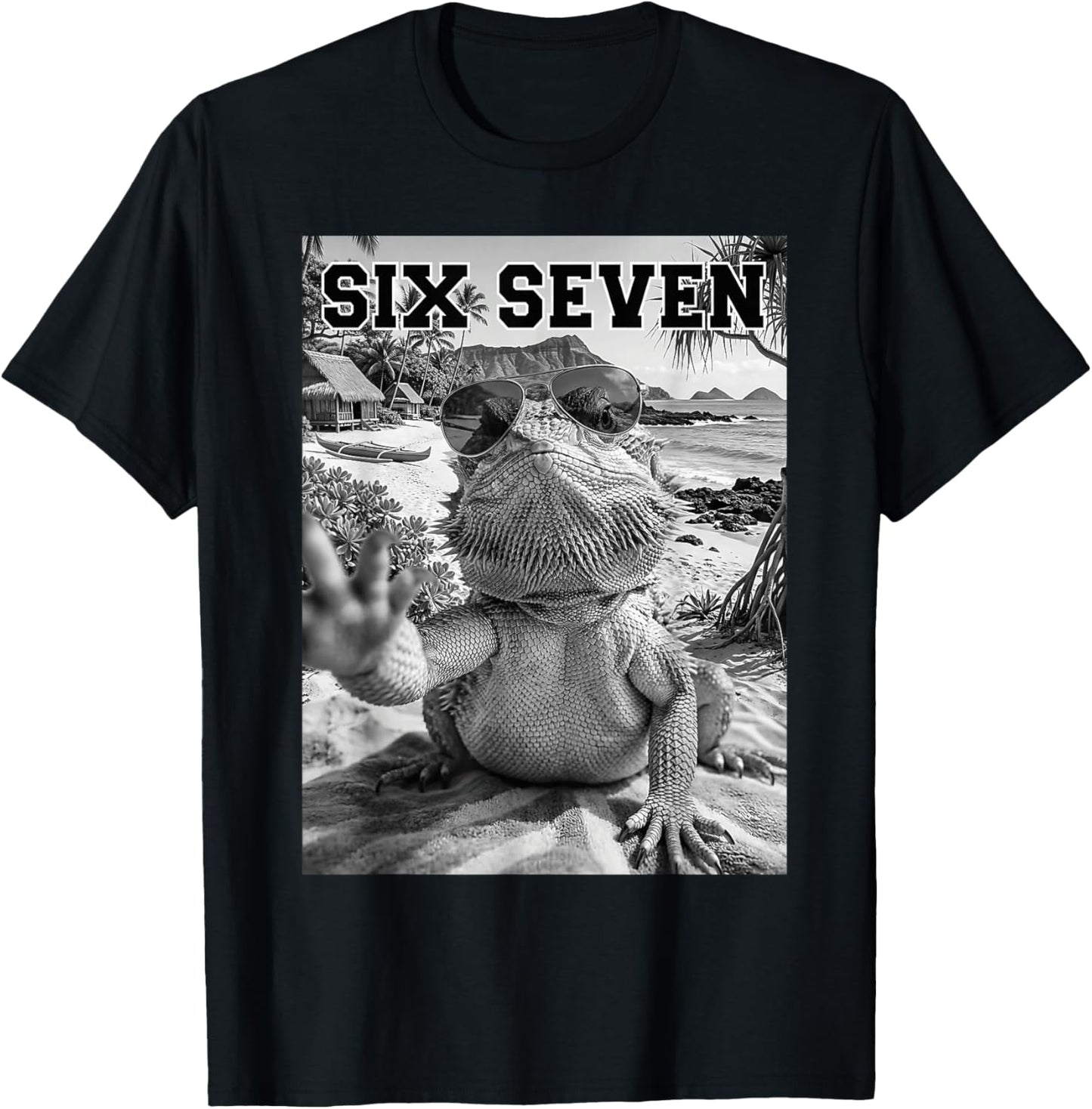 67 Bearded Dragon Lover Beach Funny Humor Meme T-Shirt - T-Shirt | Black