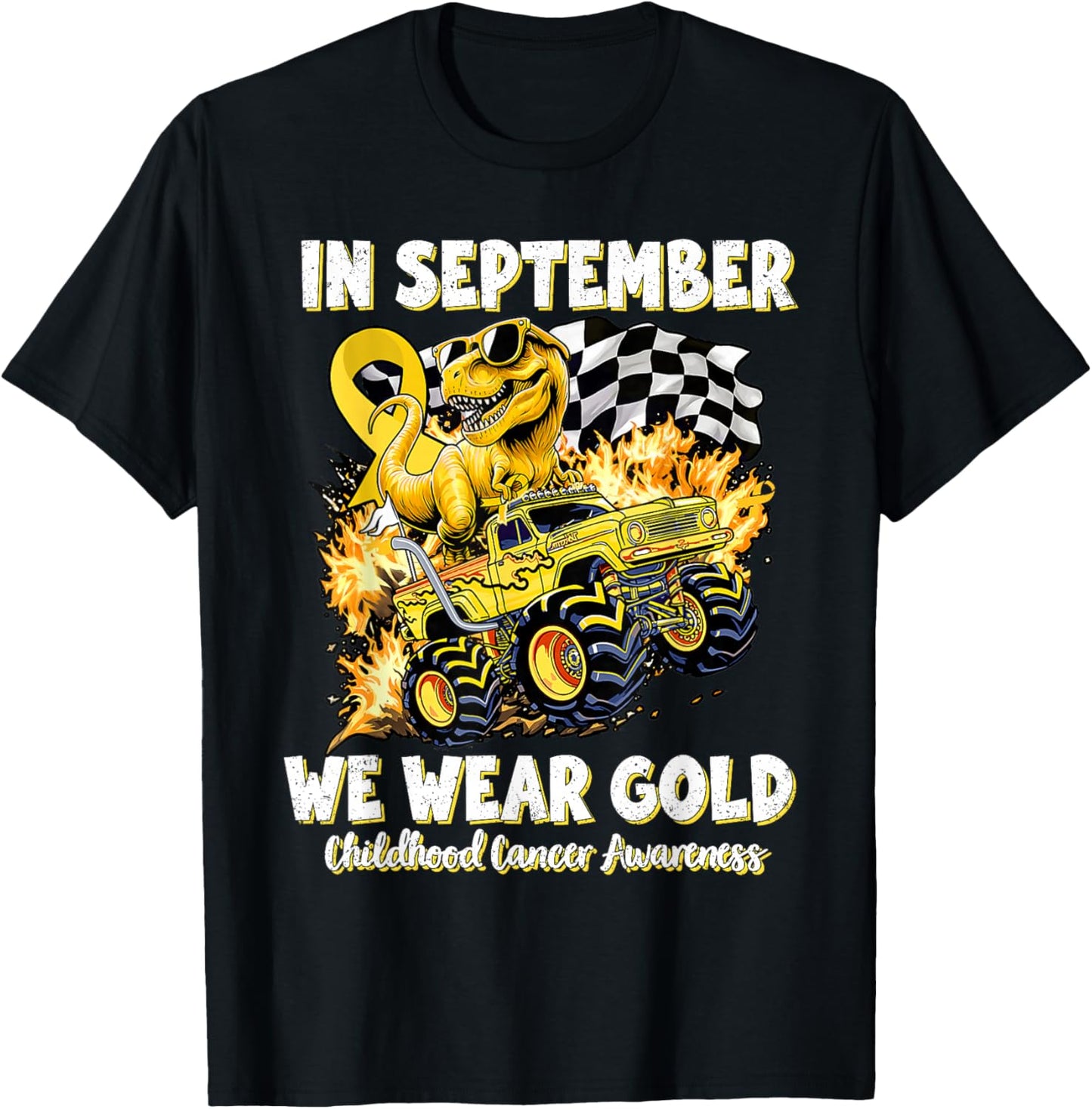 in September We Wear Gold Childhood Cancer Awareness Ribbon T-Shirt - T-Shirt | Black