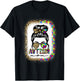 Autism Mom Messy Bun Puzzle Piece Awareness Mothers Day T-Shirt - T-Shirt | Black