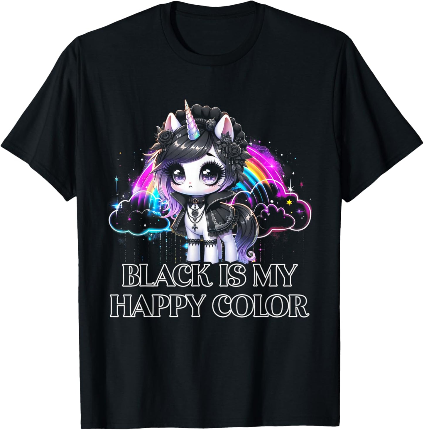 Black is My Happy Color Gothic Girl Dark Goth Occult Unicorn T-Shirt - T-Shirt | Black