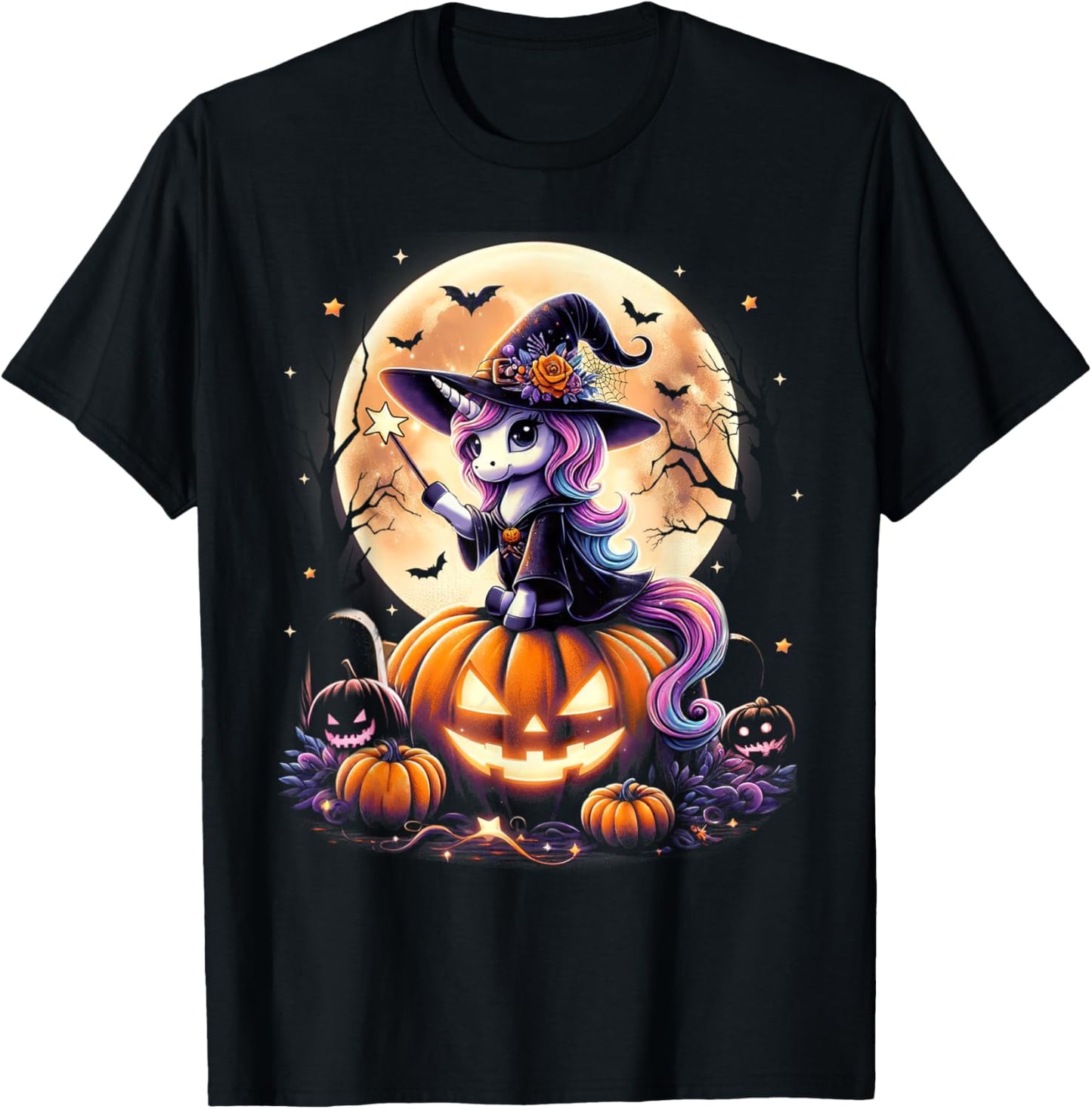 Cute Unicorn Witch Pumpkin Halloween Shirts Girls Daughter T-Shirt - T-Shirt | Black