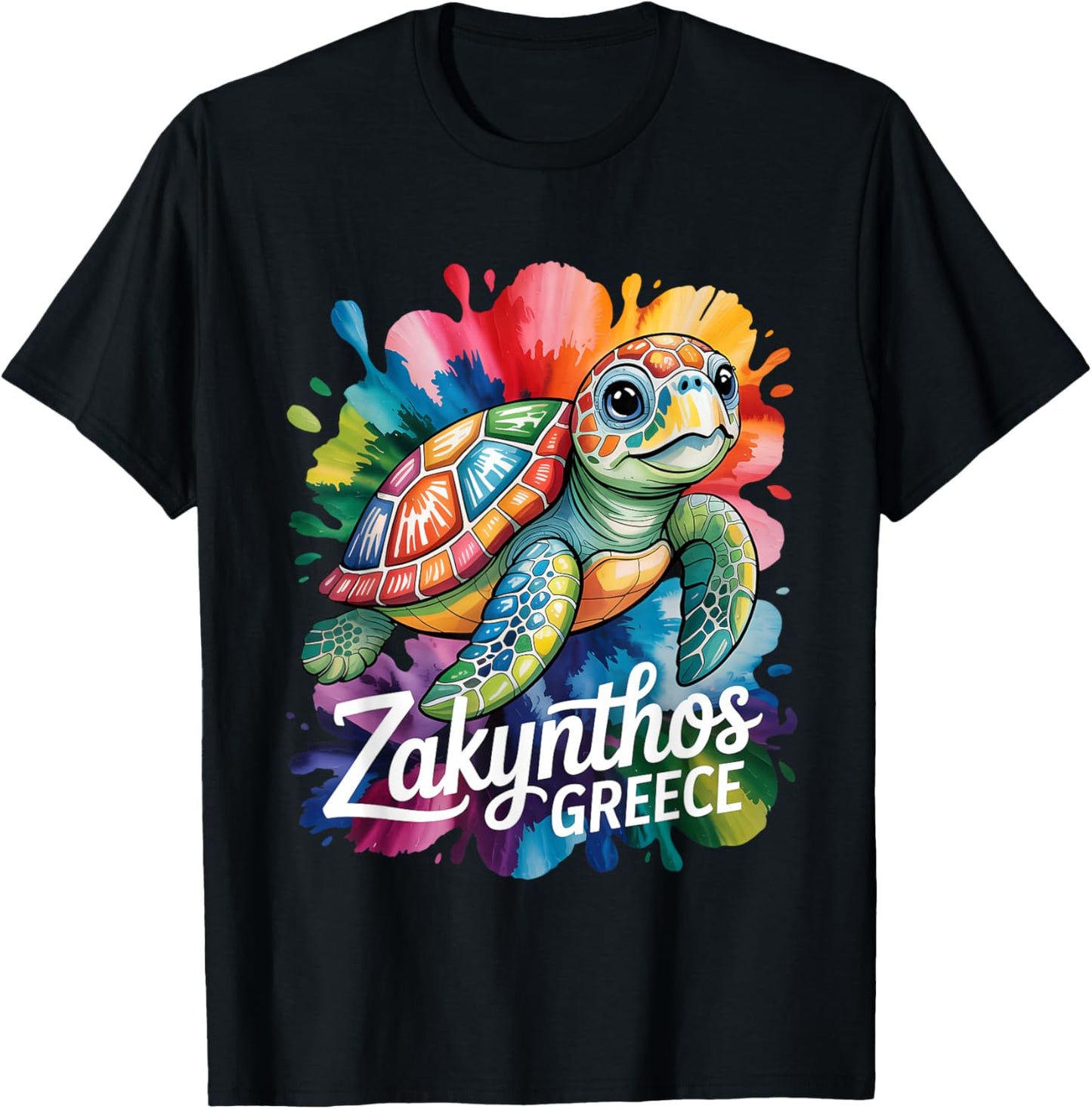 Zakynthos, Grèce Tortue de mer Peinture Splatter Art Souvenir T-Shirt - T-Shirt | Black
