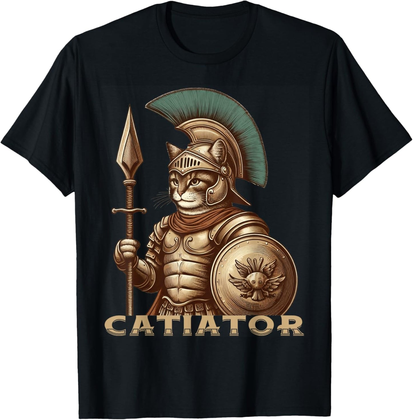 Cat Warrior Gladiator Cat Lovers Funny Cats T-Shirt - T-Shirt | Black