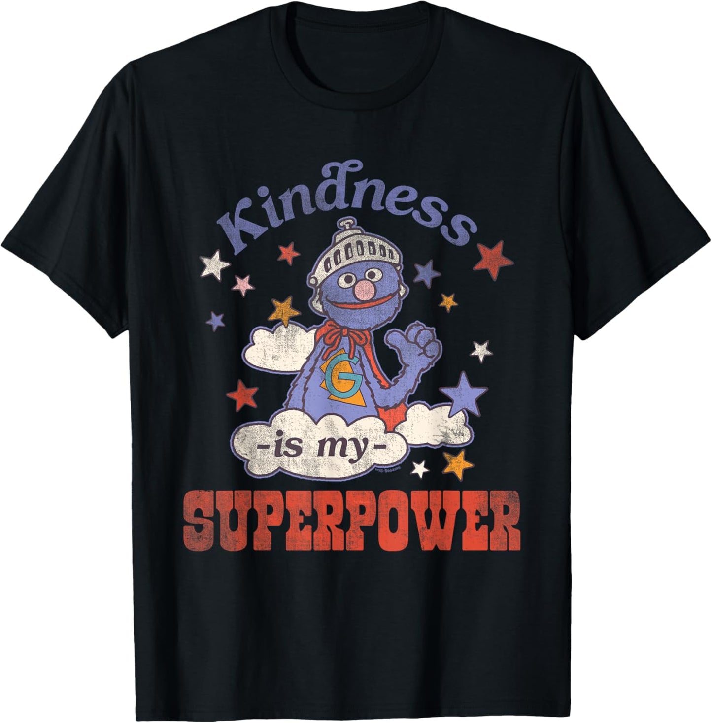 Sesame Street Vintage Heart Grover Kindness is My Superpower T-Shirt - T-Shirt | Black