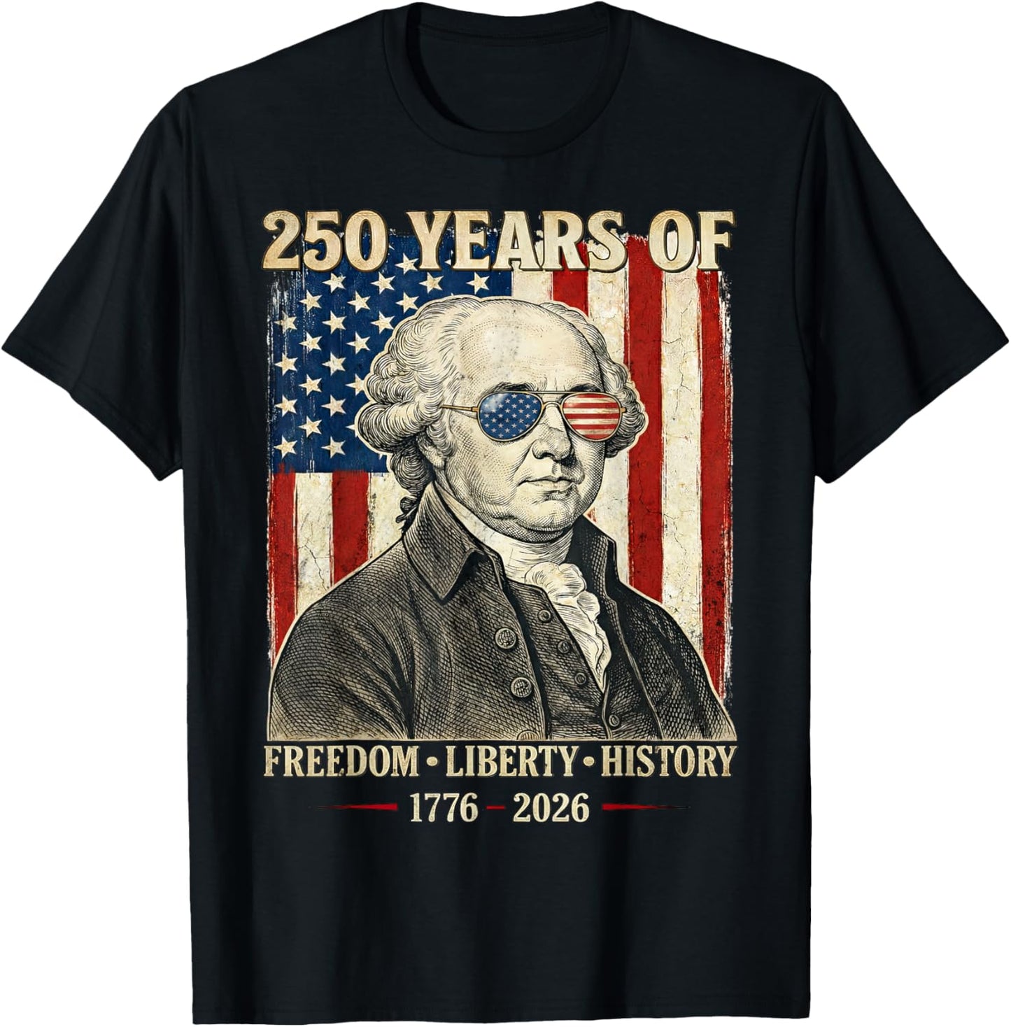 250 Years of Freedom Liberty History John Adams Retro T-Shirt - T-Shirt | Black