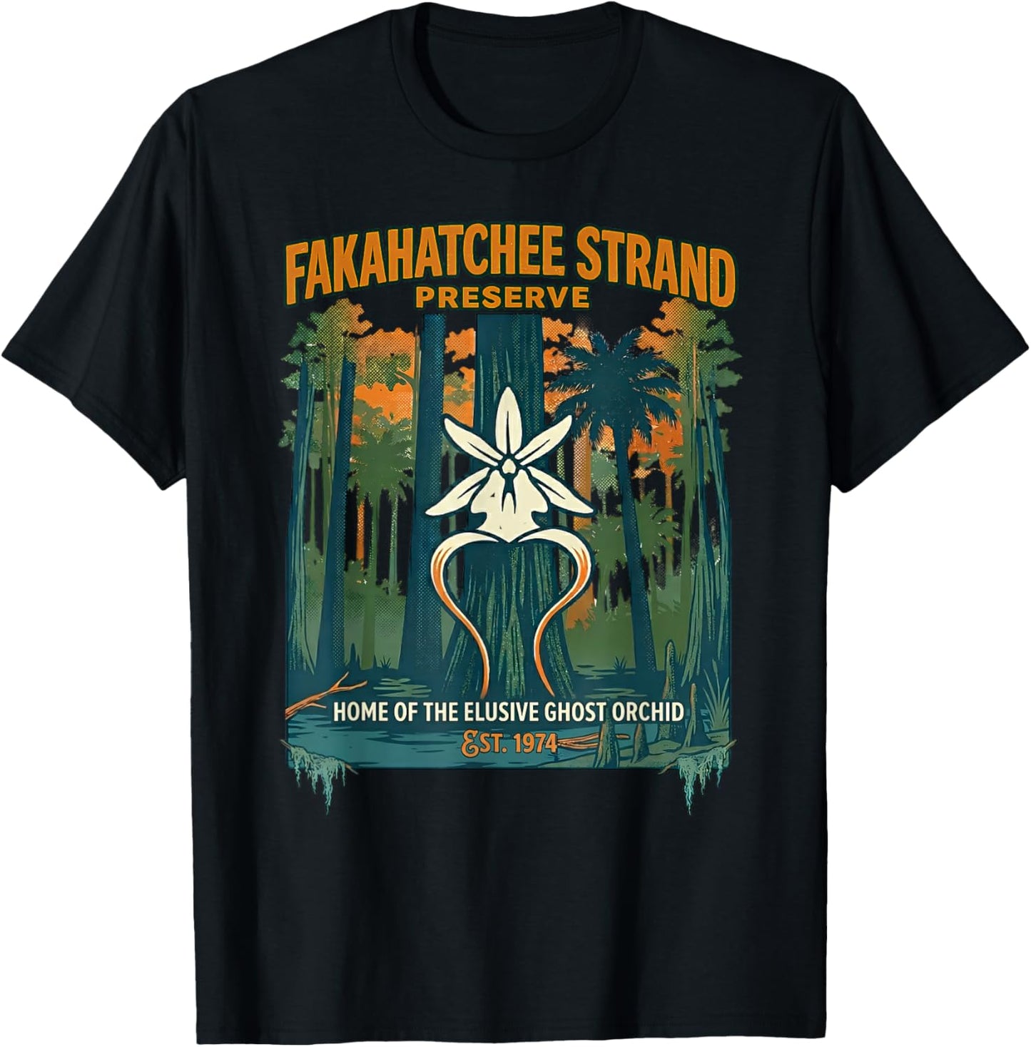 Vintage Fakahatchee Strand Florida Ghost Orchid Graphic T-Shirt - T-Shirt | Black
