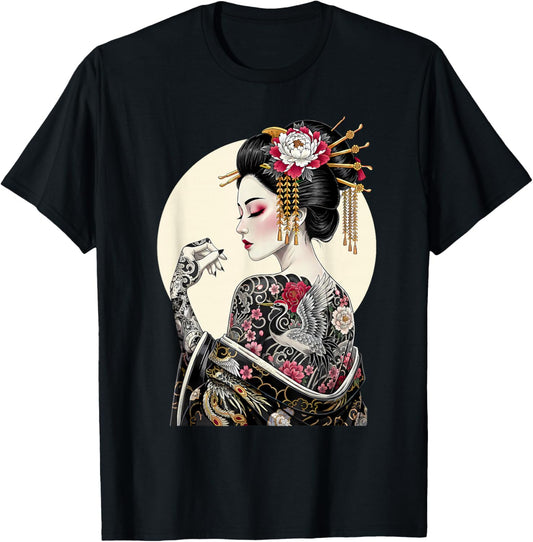 Tattooed Geisha Japanese Souvenir Meet Me in Japan Tattoo T-Shirt - T-Shirt | Black