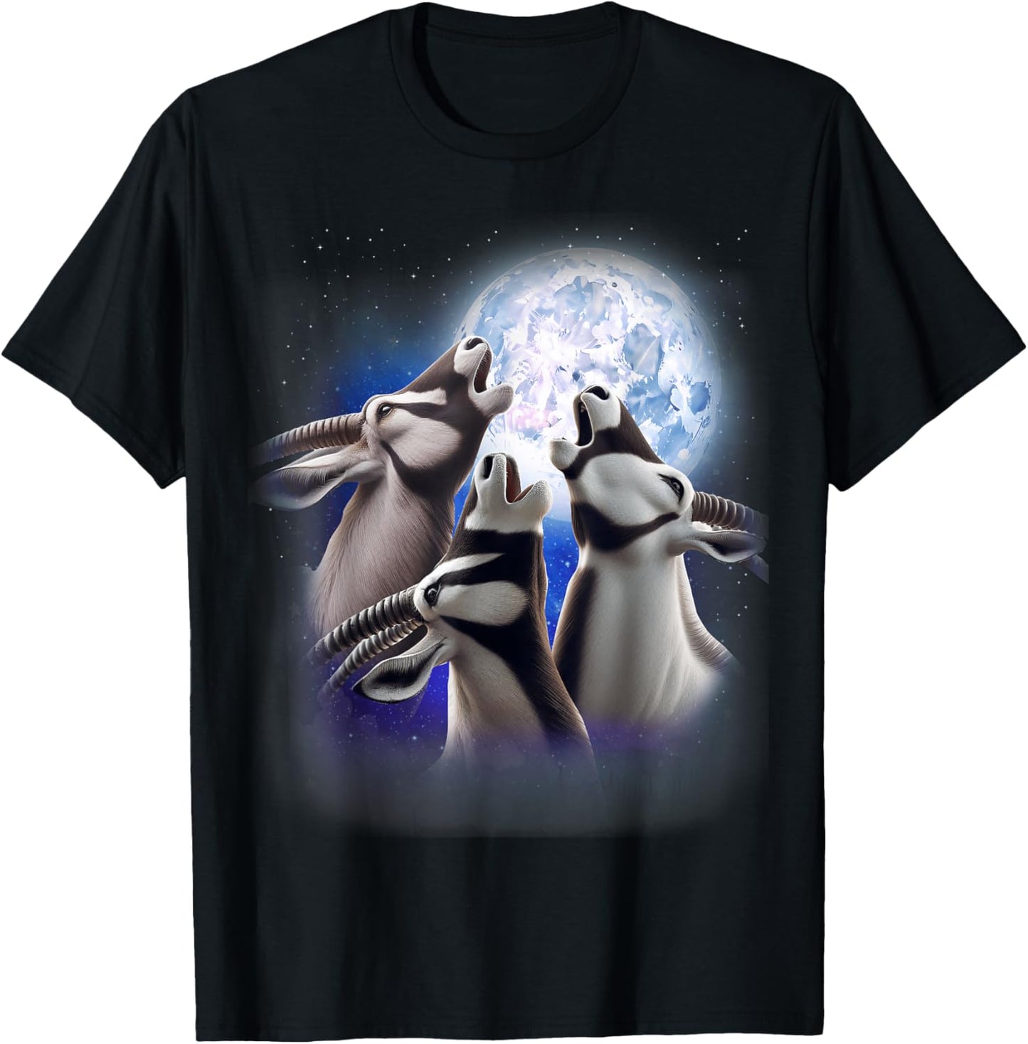 3 Oryx Howling At The Moon Funny Oryx Antelope Animal Lover T-Shirt - T-Shirt | Black