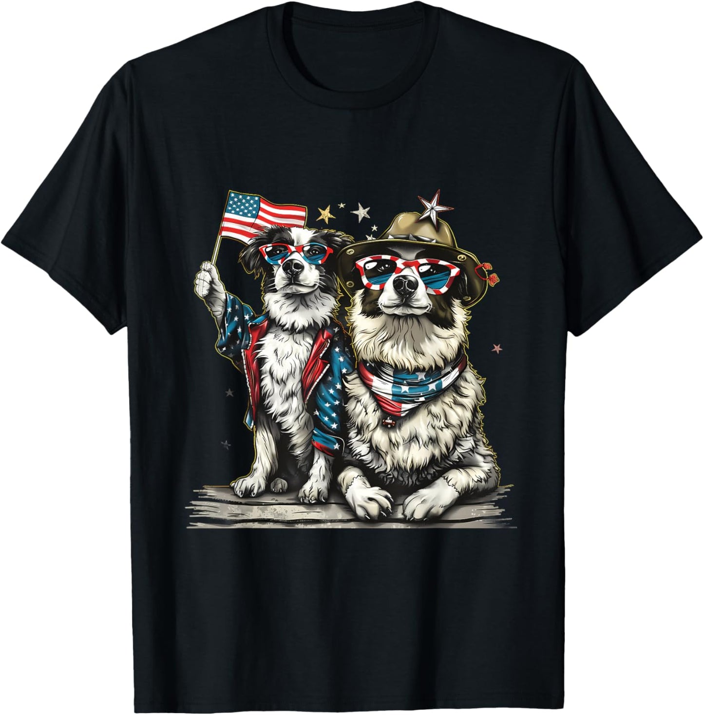4th Of July Dog Fourth Of July American Flag Patriotic USA Kids Men T-Shirt - T-Shirt | Black
