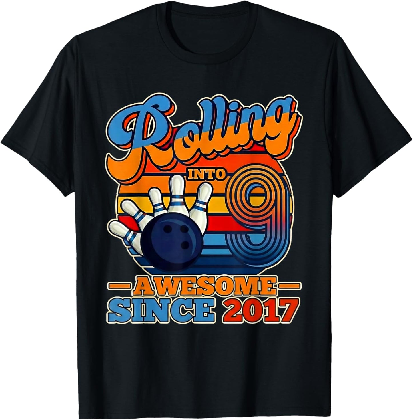 9th Birthday Rollin Into 9 Awesome Since 2017 T-Shirt - T-Shirt | Black