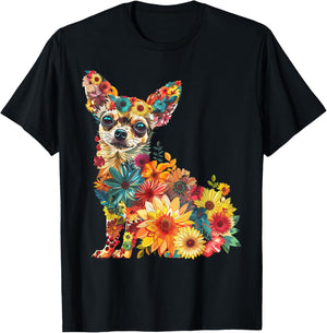 Floral Chihuahua Sunflower Mama Cute Mom Mother's Day Pets T-Shirt - T-Shirt | Black