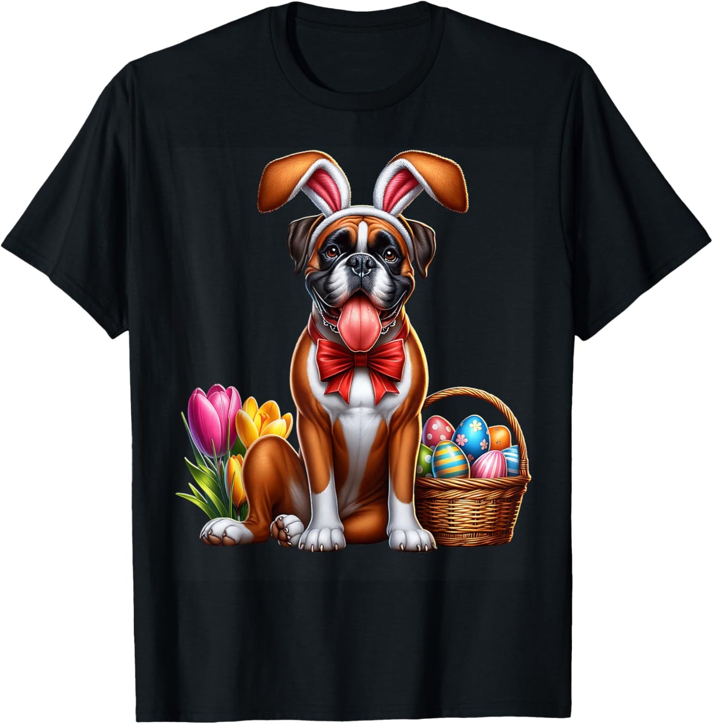 Boxer Happy Easter Dog Boxer T-Shirt - T-Shirt | Black