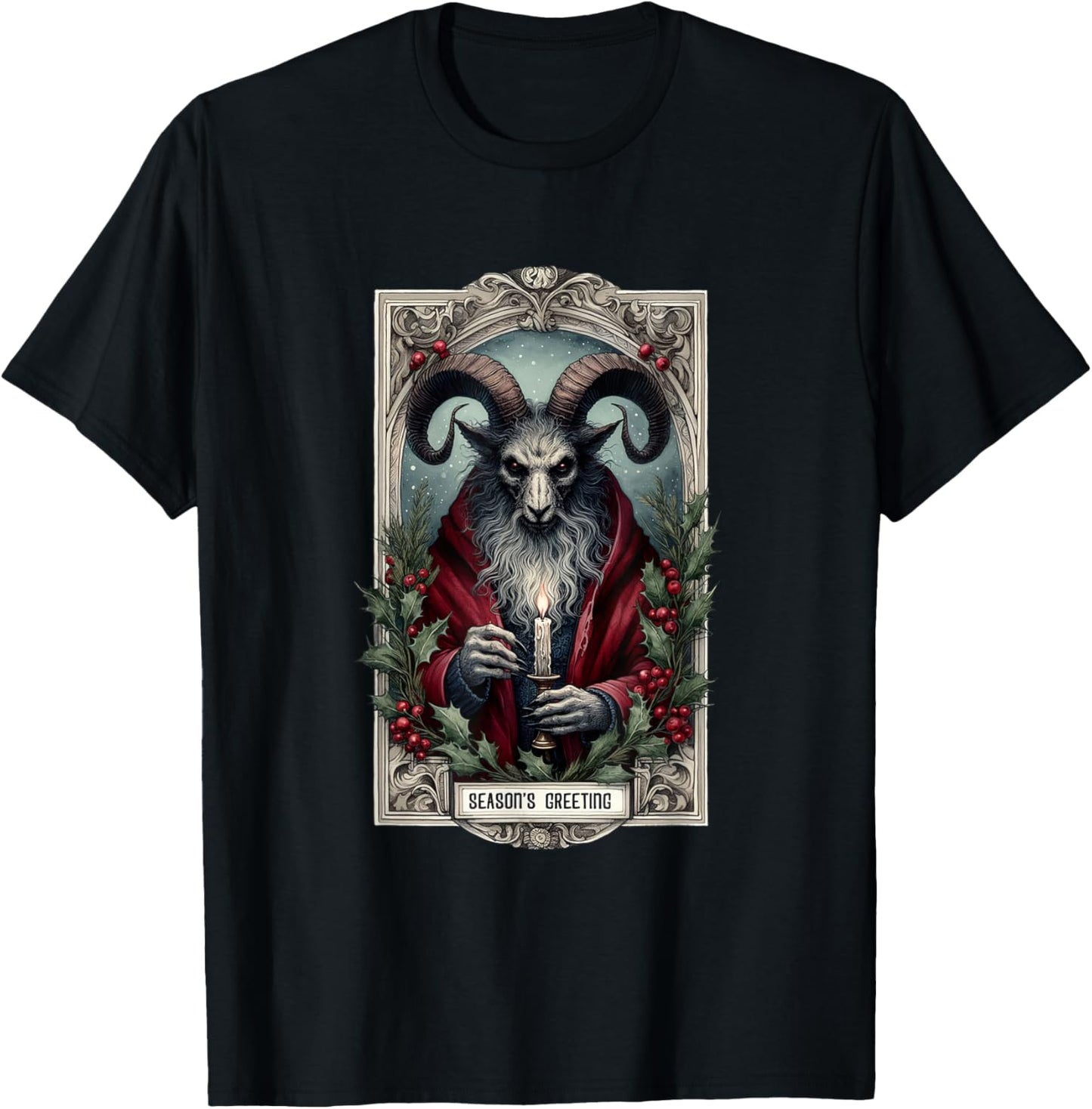 Season And Greeting Krampus Tarot Christmas Horror Holiday T-Shirt - T-Shirt | Black