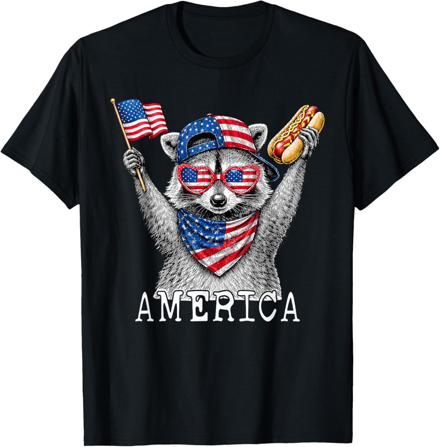 America Meme Raccoon Hot Dog 250 Years 1776 2026 4th of July T-Shirt - T-Shirt | Black