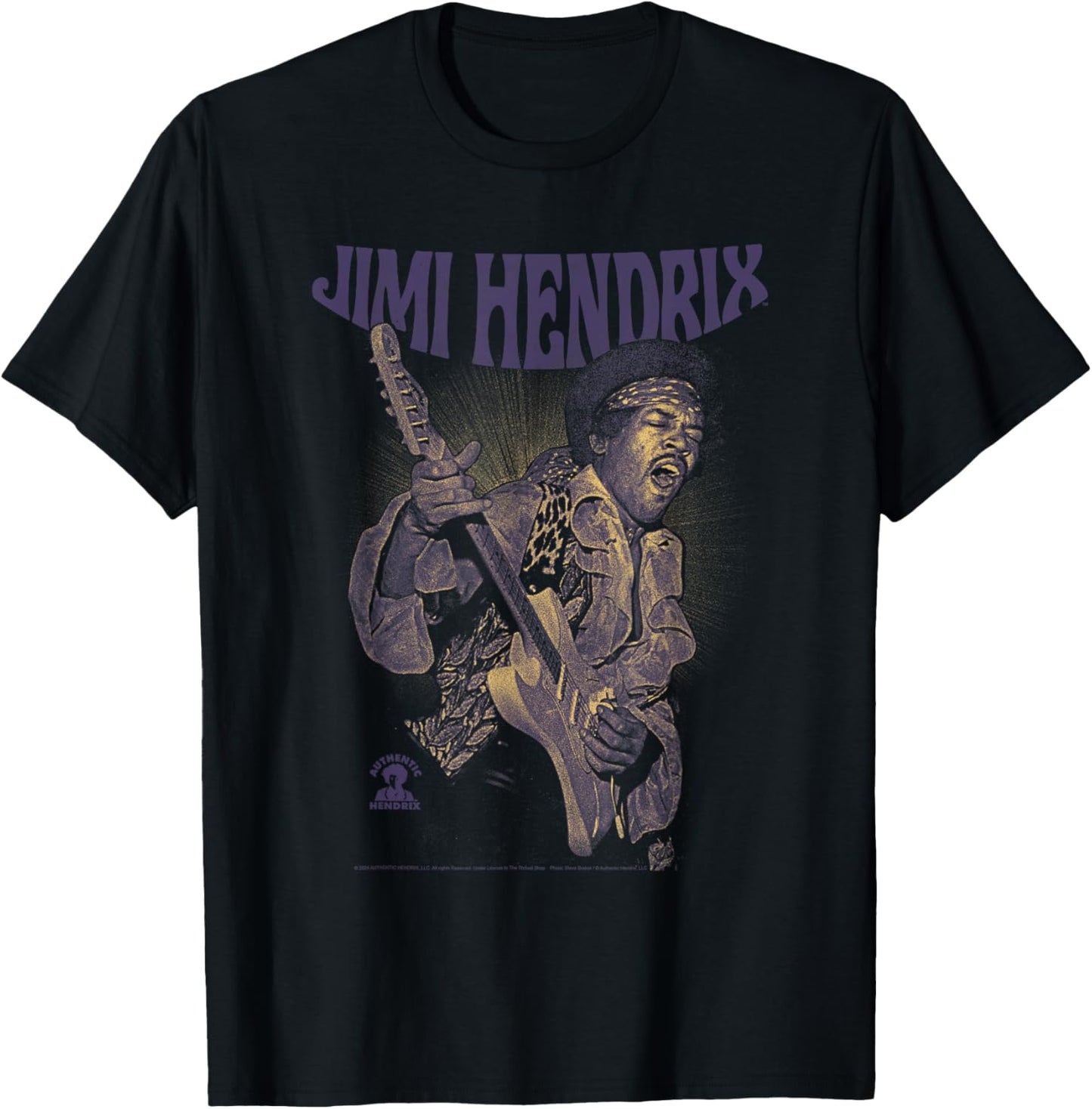 Jimi Hendrix Playing Guitar Purple Yellow T-Shirt - T-Shirt | Black
