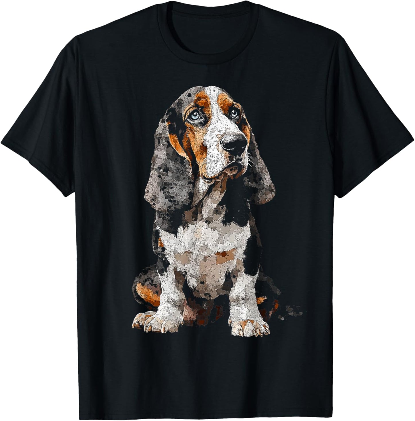 Basset Hound Dog Motif Pet Art Blue Eyes Basset Hound Women Kids T-Shirt - T-Shirt | Black