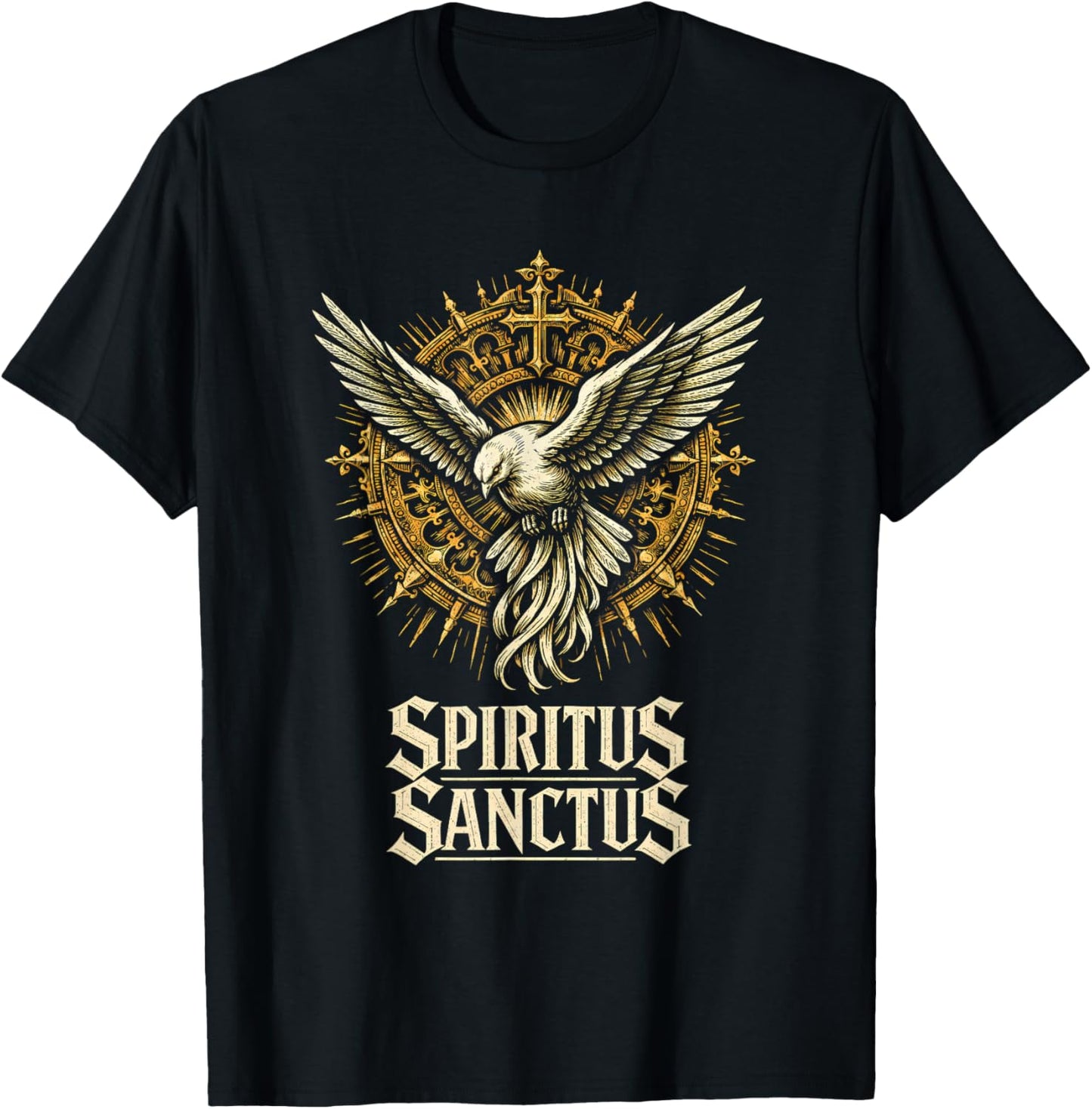Holy Spirit Latin Catholic Dove T-Shirt - T-Shirt | Black