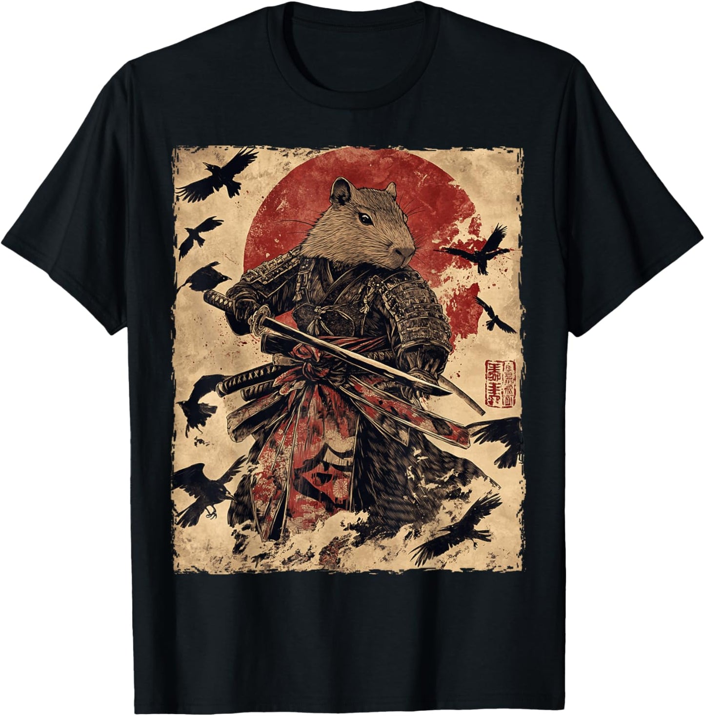 Capybara Samurai Graphic Japanese Warrior Anime T-Shirt - T-Shirt | Black