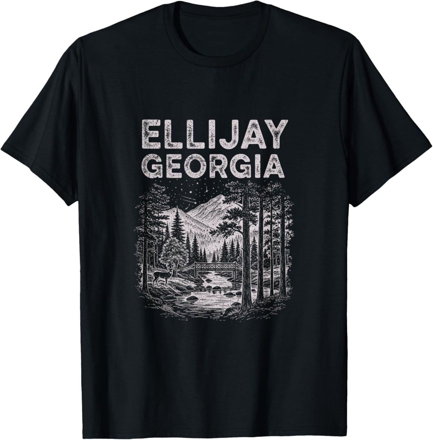 Vintage Ellijay Georgia Drawing Art Design T-Shirt - T-Shirt | Black