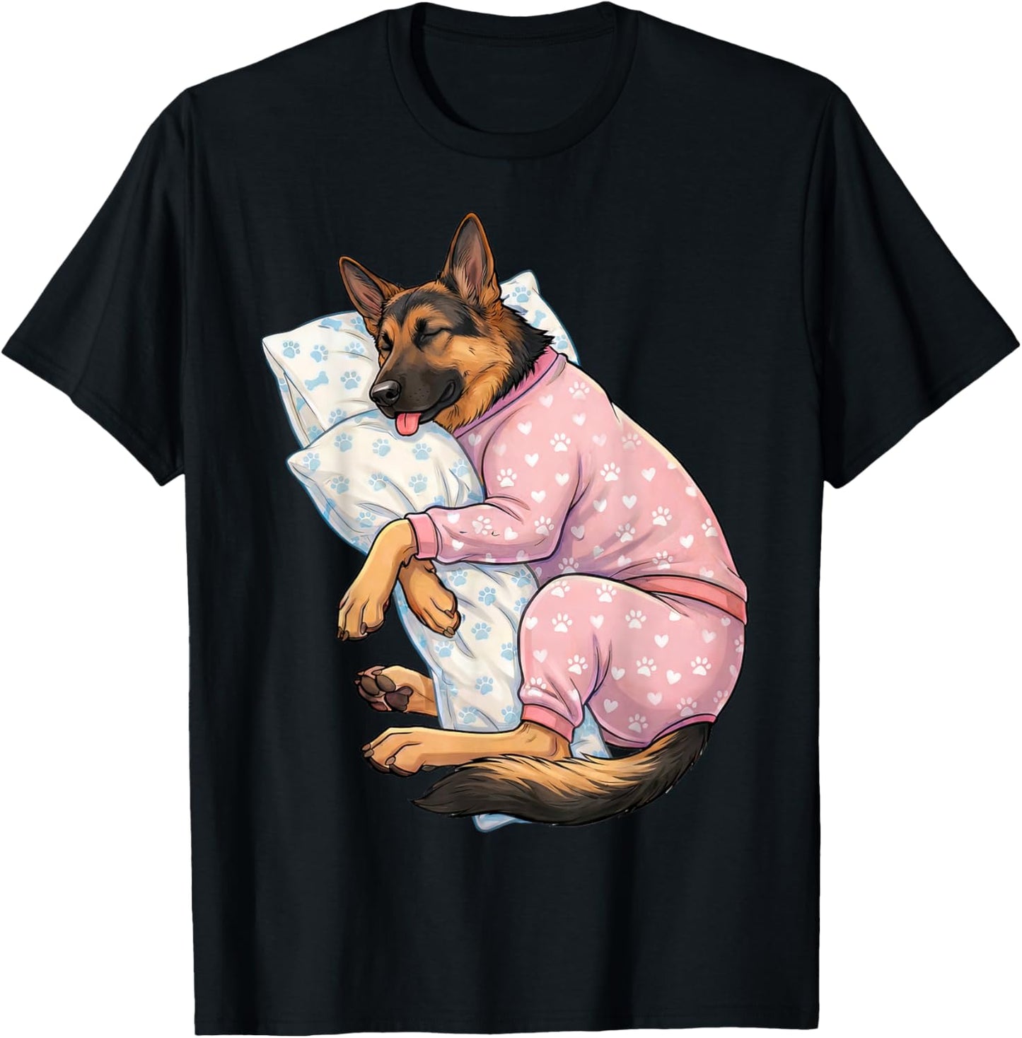 Cute German Shepherd Dog Sleeping in Pajamas Bedtime Art T-Shirt - T-Shirt | Black