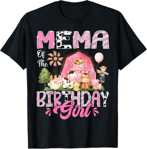 Mema Of The Birthday Girl Pink Farm Cow First Birthday T-Shirt - T-Shirt | Black