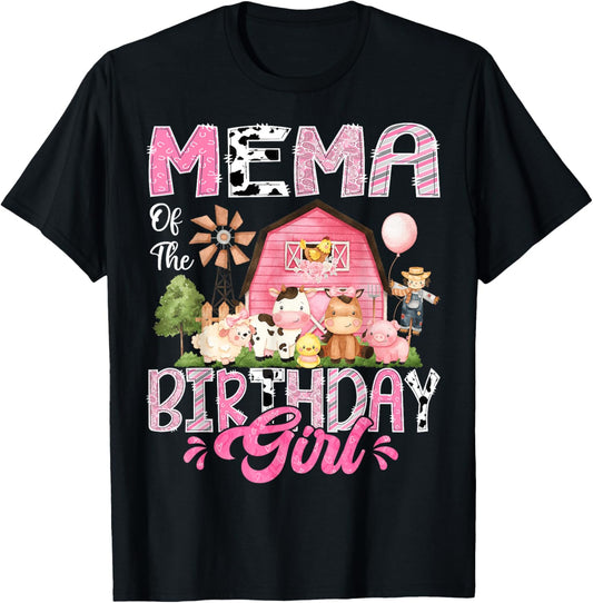 Mema Of The Birthday Girl Pink Farm Cow First Birthday T-Shirt - T-Shirt | Black