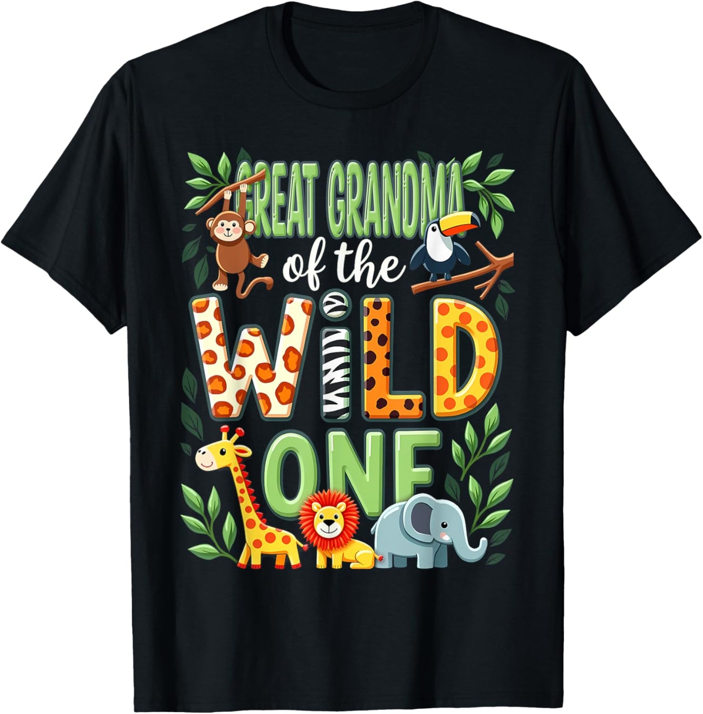 1st Birthday Safari Zoo Great Grandma Of The Wild One T-Shirt - T-Shirt | Black