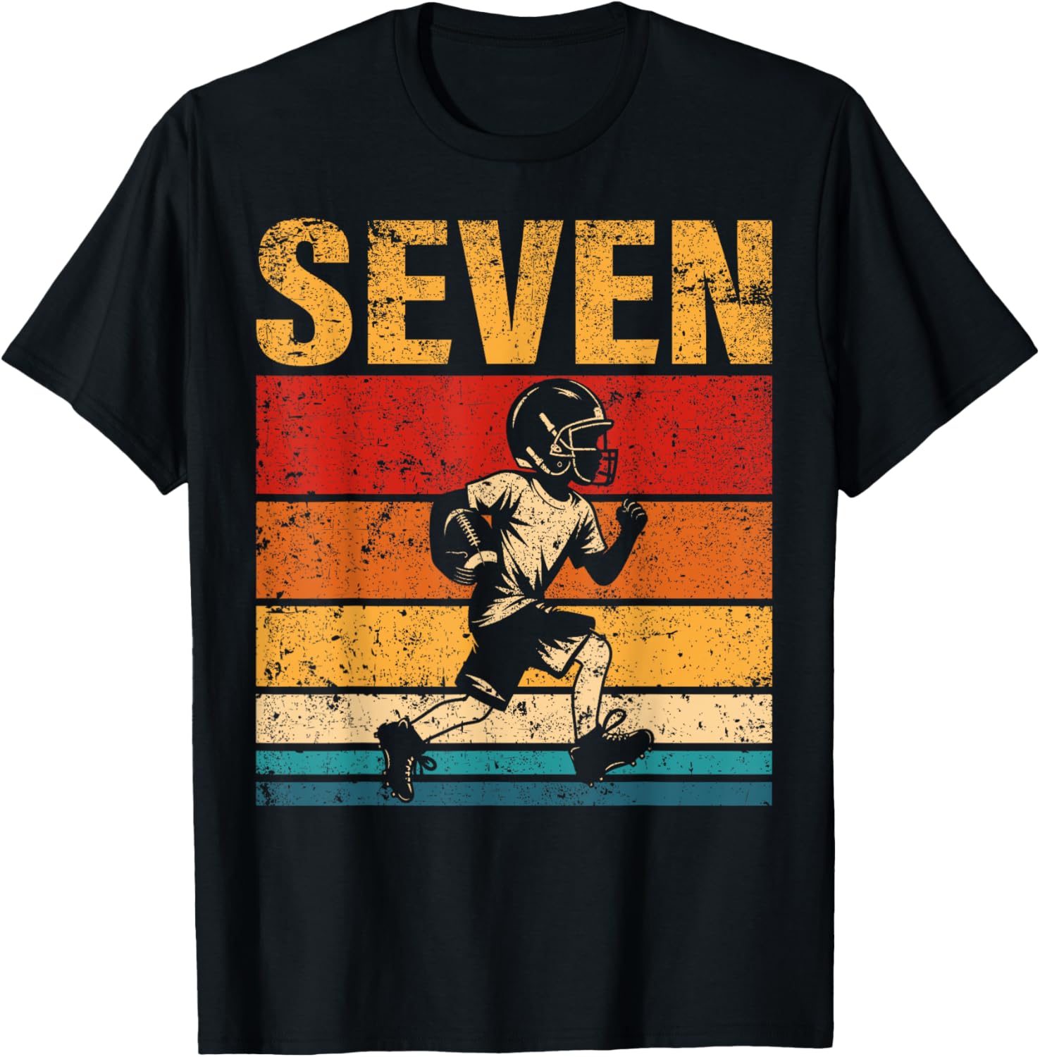 7 Year Old Football Boy Birthday Vintage 7th Birthday Boy T-Shirt - T-Shirt | Black