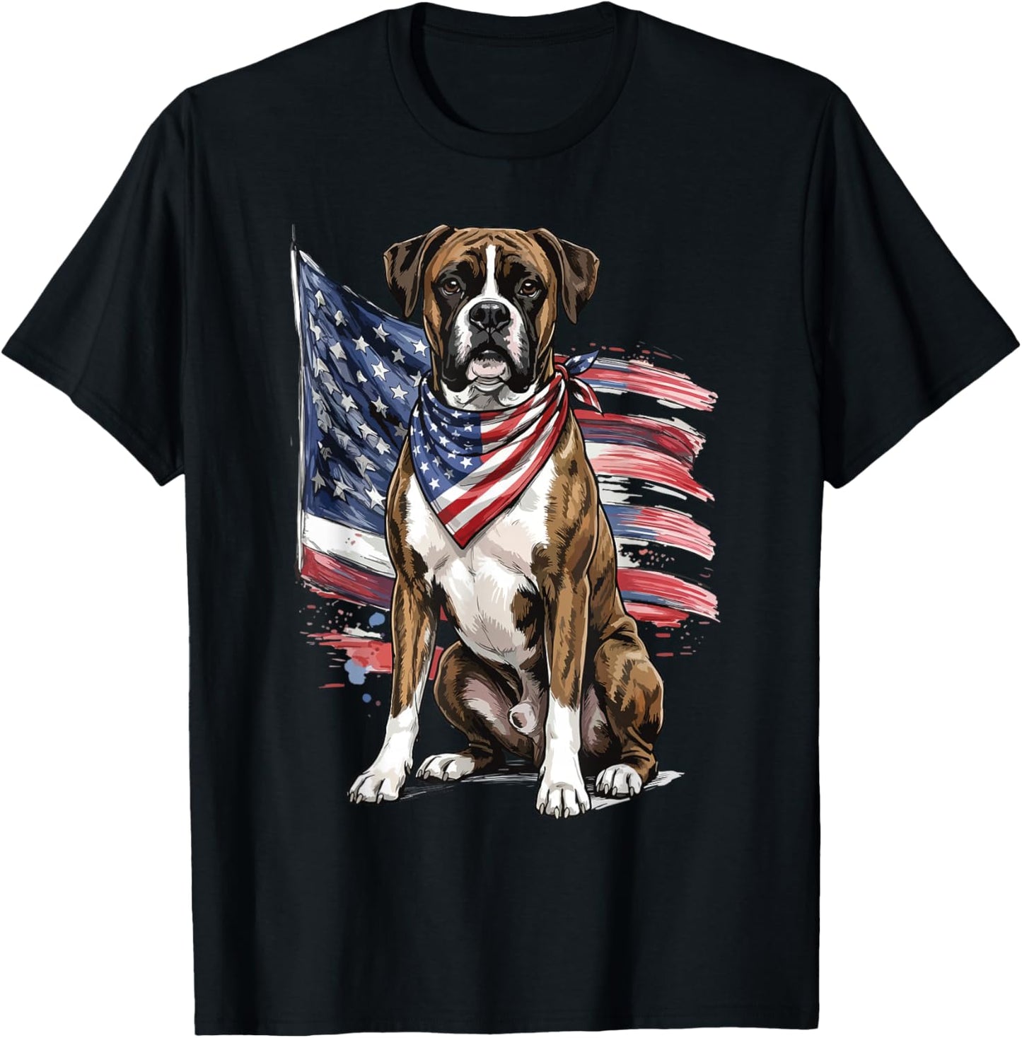 Boxer 4th of July Patriotic Dog T-Shirt - T-Shirt | Black