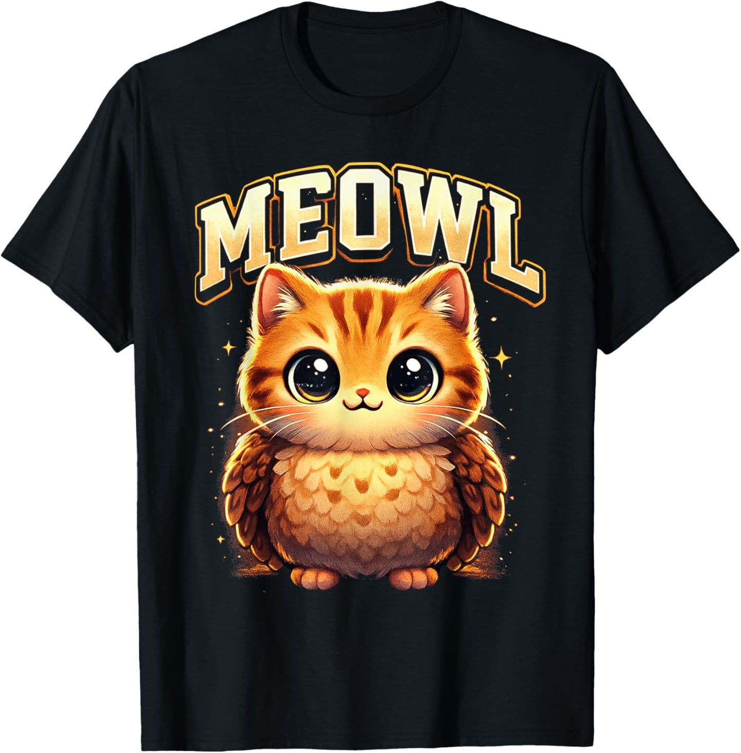 Meowl Funny Meow Cat Owl Brainrot Meme Teen Kids T-Shirt - T-Shirt | Black