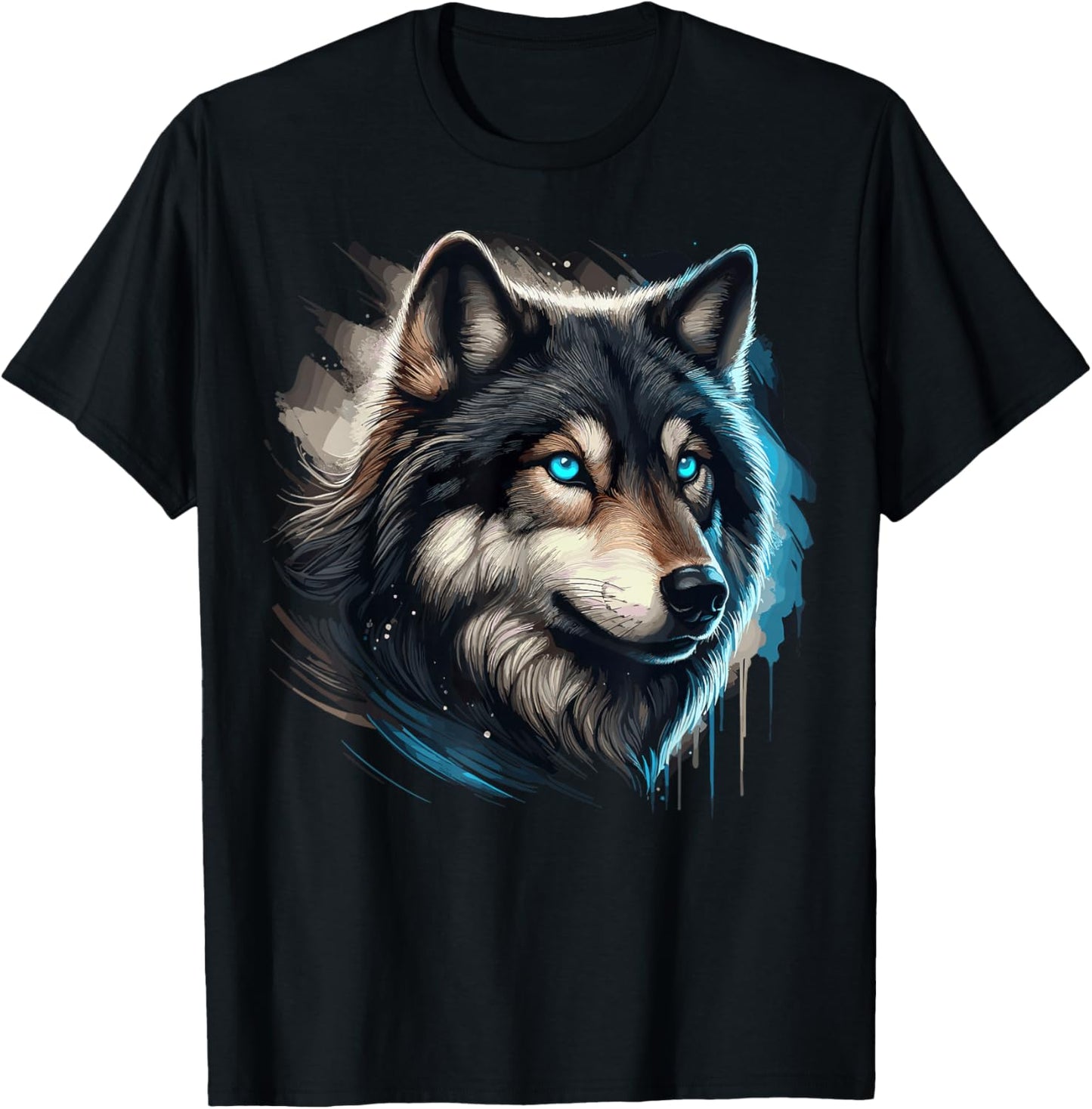 Wolf with Blue Eyes T-Shirt - T-Shirt | Black