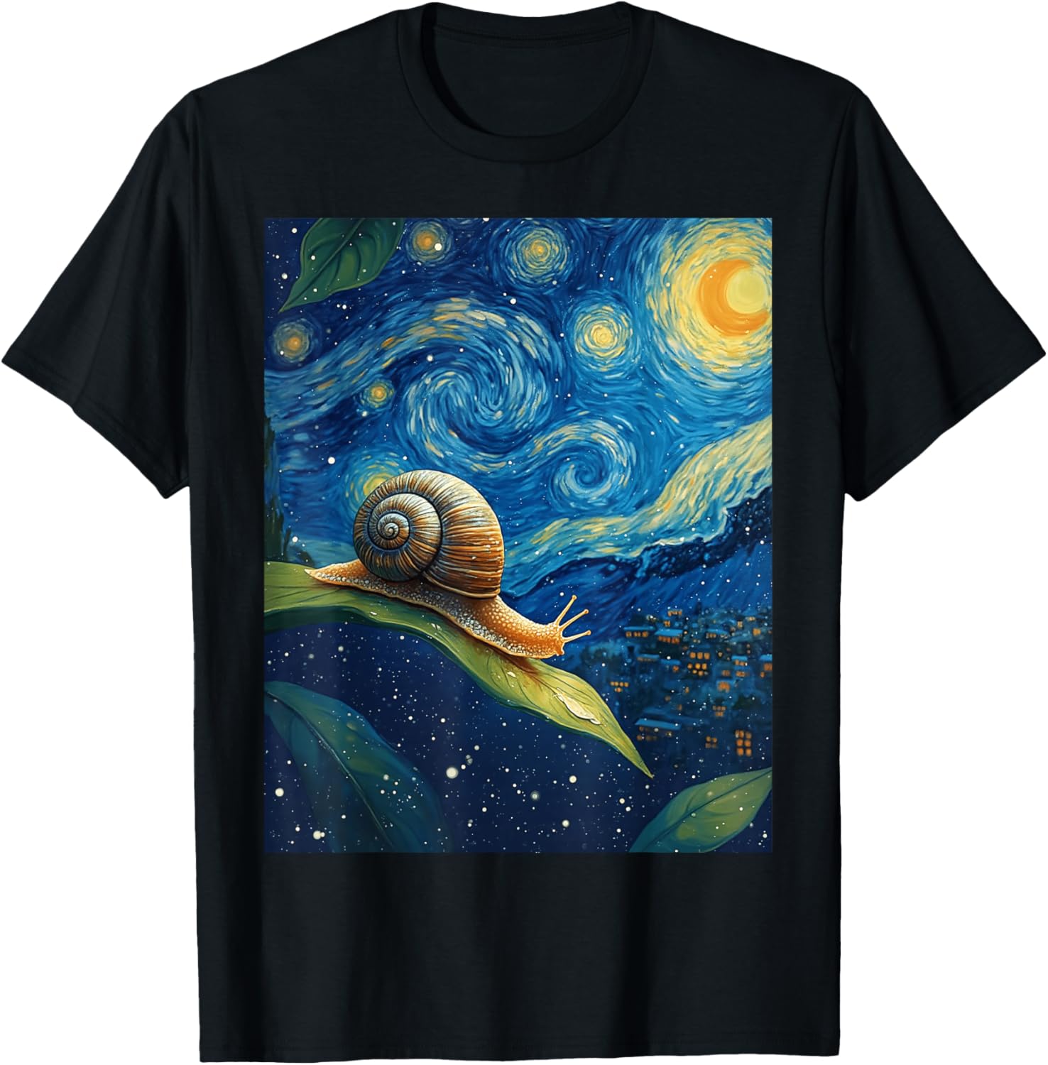 Van Gogh's Starry Night Snail Slow-Mover Animal Lovers T-Shirt - T-Shirt | Black